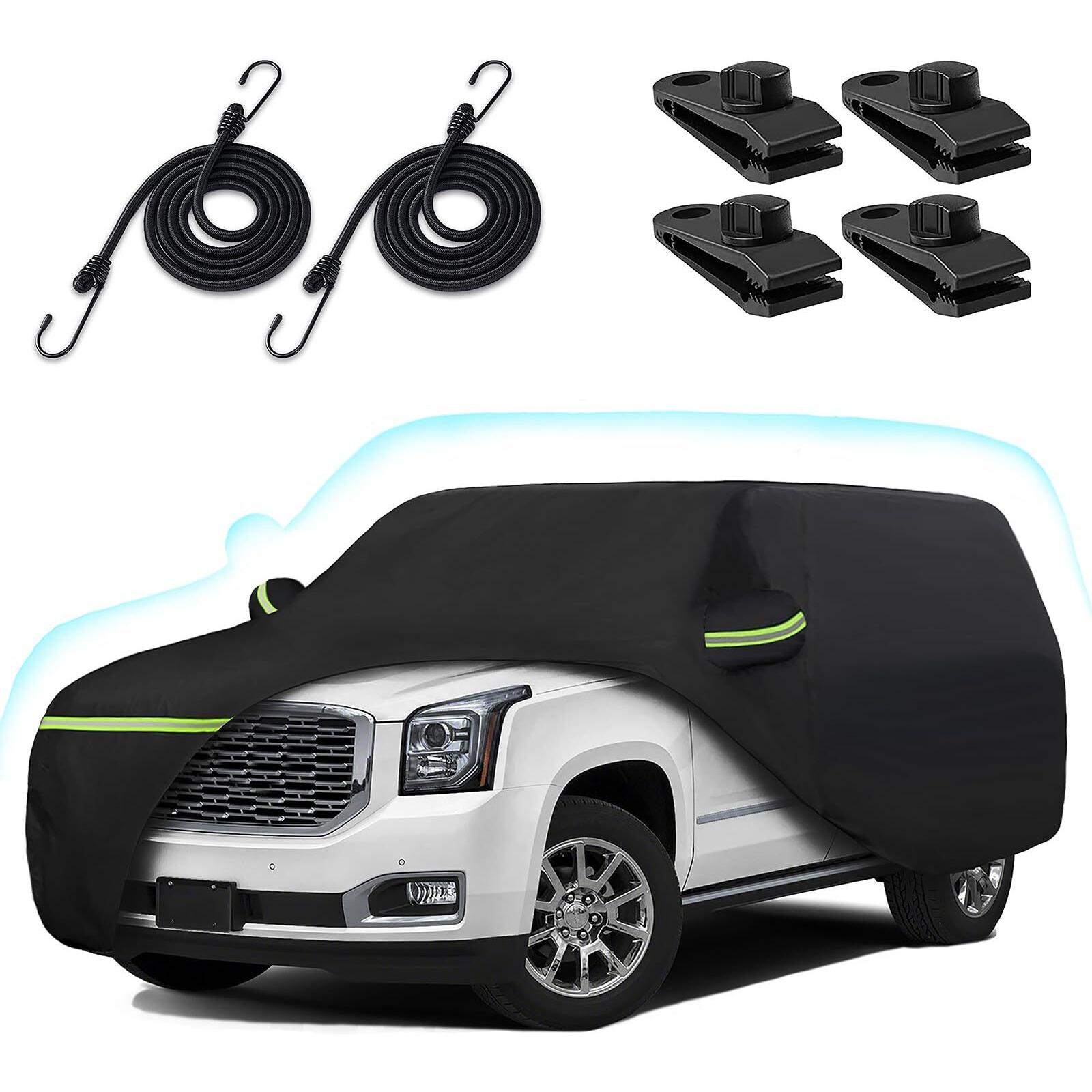 6 Layer Car Cover For 2007-2025 Chevy Suburban/Gmc Yukon Xl/Cadillac Escalade Esv  Waterproof All-Weather Protection Suburban Full Car Cover With Door Zipper & Cotton Lining (Black)