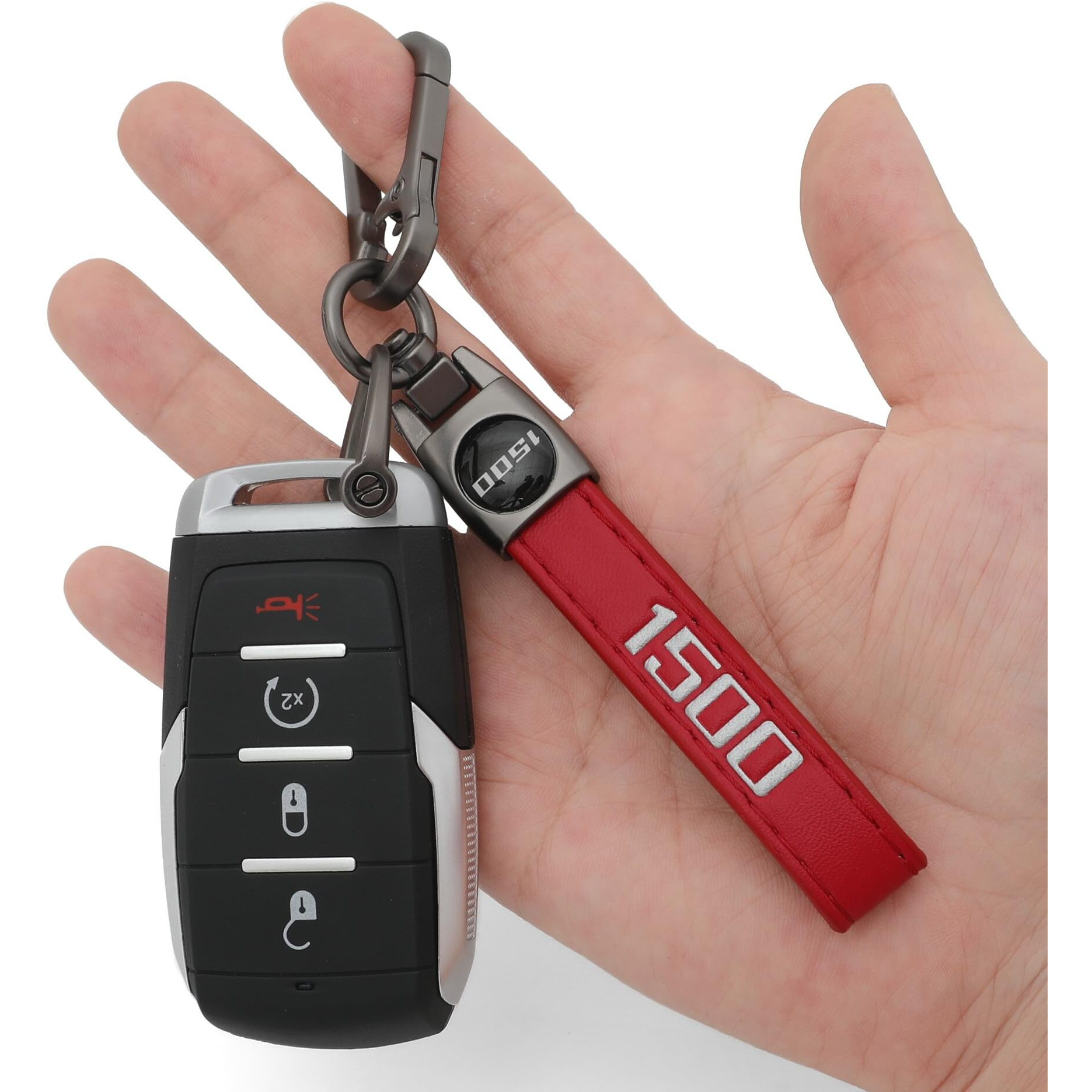 Linoah Key Chain For Ram 1500 Leather Car Keychain  Compatiable With Dodge Ram 1500 Accessories  Red Key Chain With 360 Degree Rotatable  Anti-Lost D-Ring