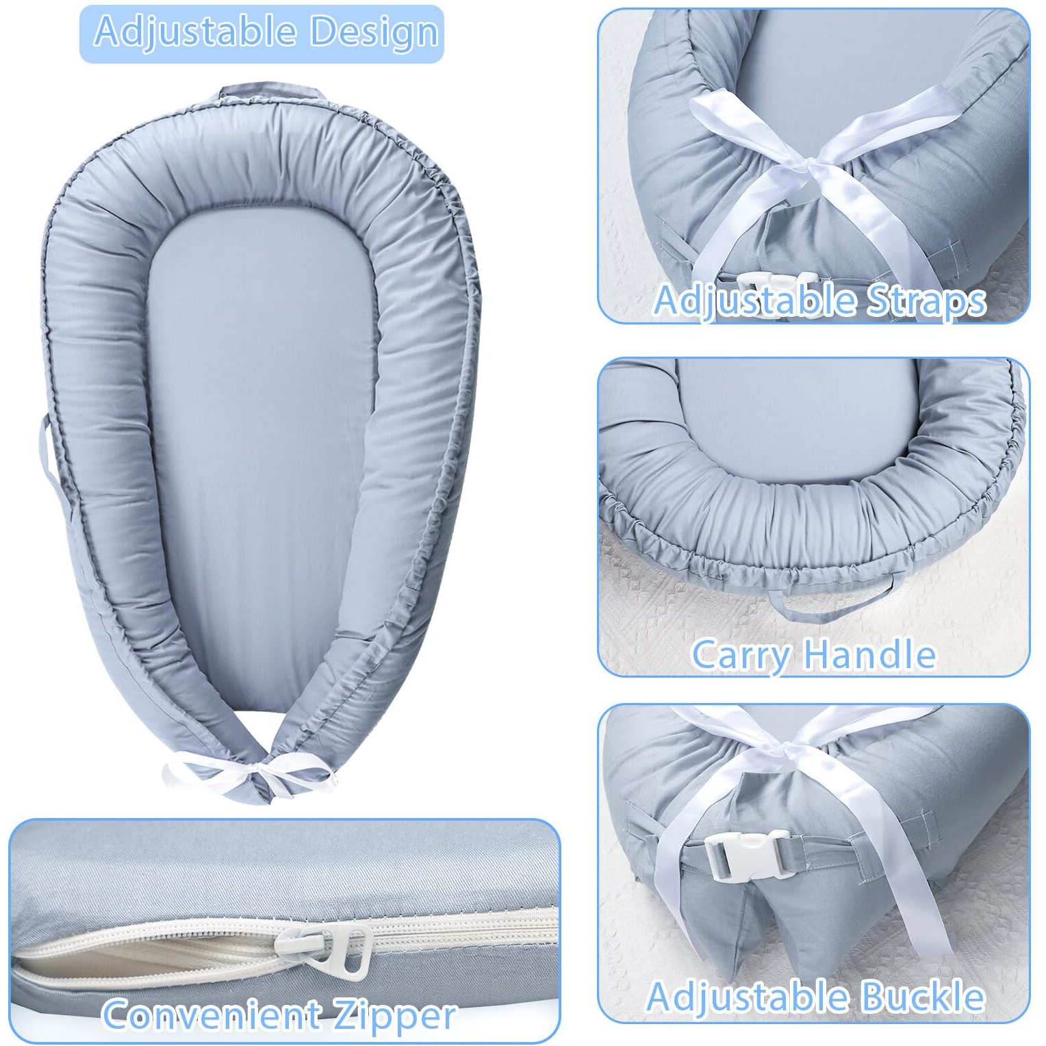 Hooyax Baby Lounger Cover Only  100% Cotton Newborn Nest Cover  Soft Portable Baby Nest Replacement Cover For Boys Girls  Breathable Infant Lounger Covers  Baby Essential (Blue)