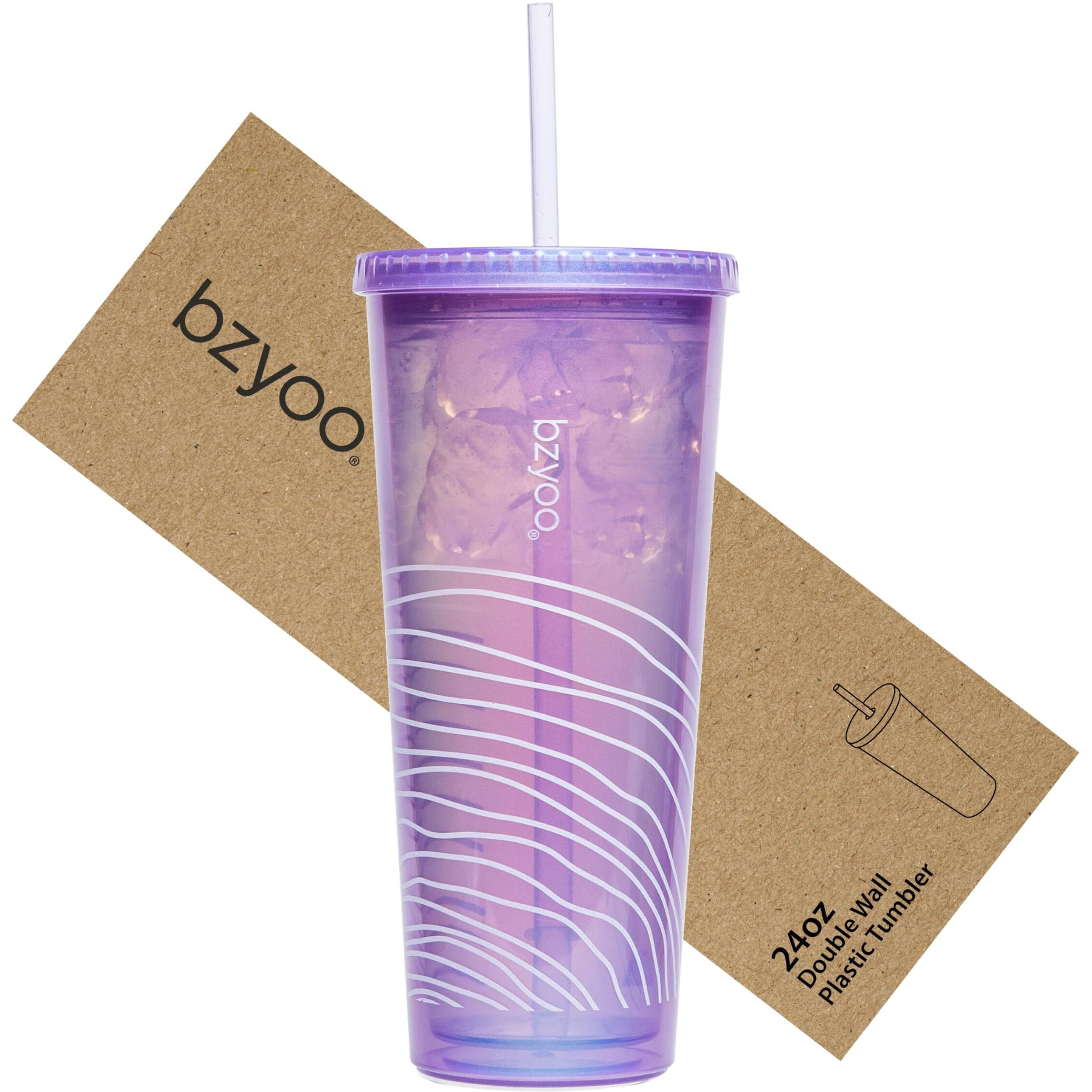 Bzyoo Sip 24Oz (710Ml) Double Wall Plastic Tumbler With Lid And Straw Cold Drink Travel Mug Reusable Ice Coffee Tea Cup Perfect For Office Poolside Parties Gifts Color Pearl Purple