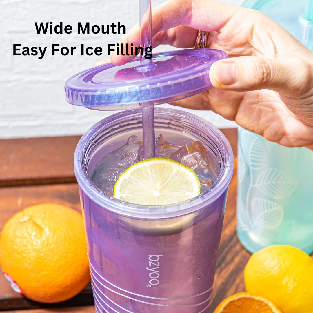 Bzyoo Sip 24Oz (710Ml) Double Wall Plastic Tumbler With Lid And Straw Cold Drink Travel Mug Reusable Ice Coffee Tea Cup Perfect For Office Poolside Parties Gifts Color Pearl Purple