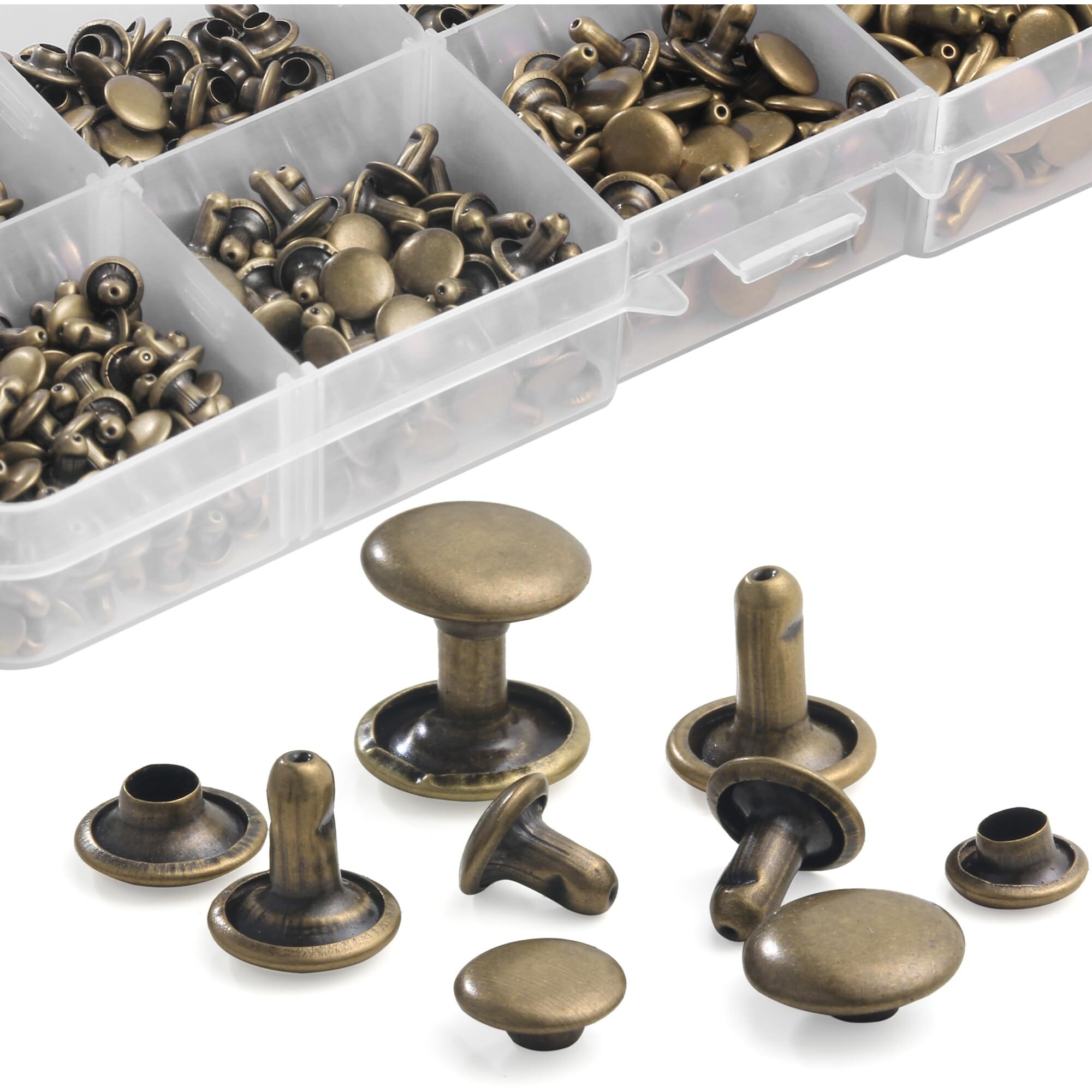 Yoranyo 340 Sets Leather Rivets Kit Mixed Sizes Rivets For Leather Double Cap Rivets Studs For Clothing Fabric With Leather Crafting Rivet Tool For Repair Decorate Clothes Shoes Bags Belts (Bronze)