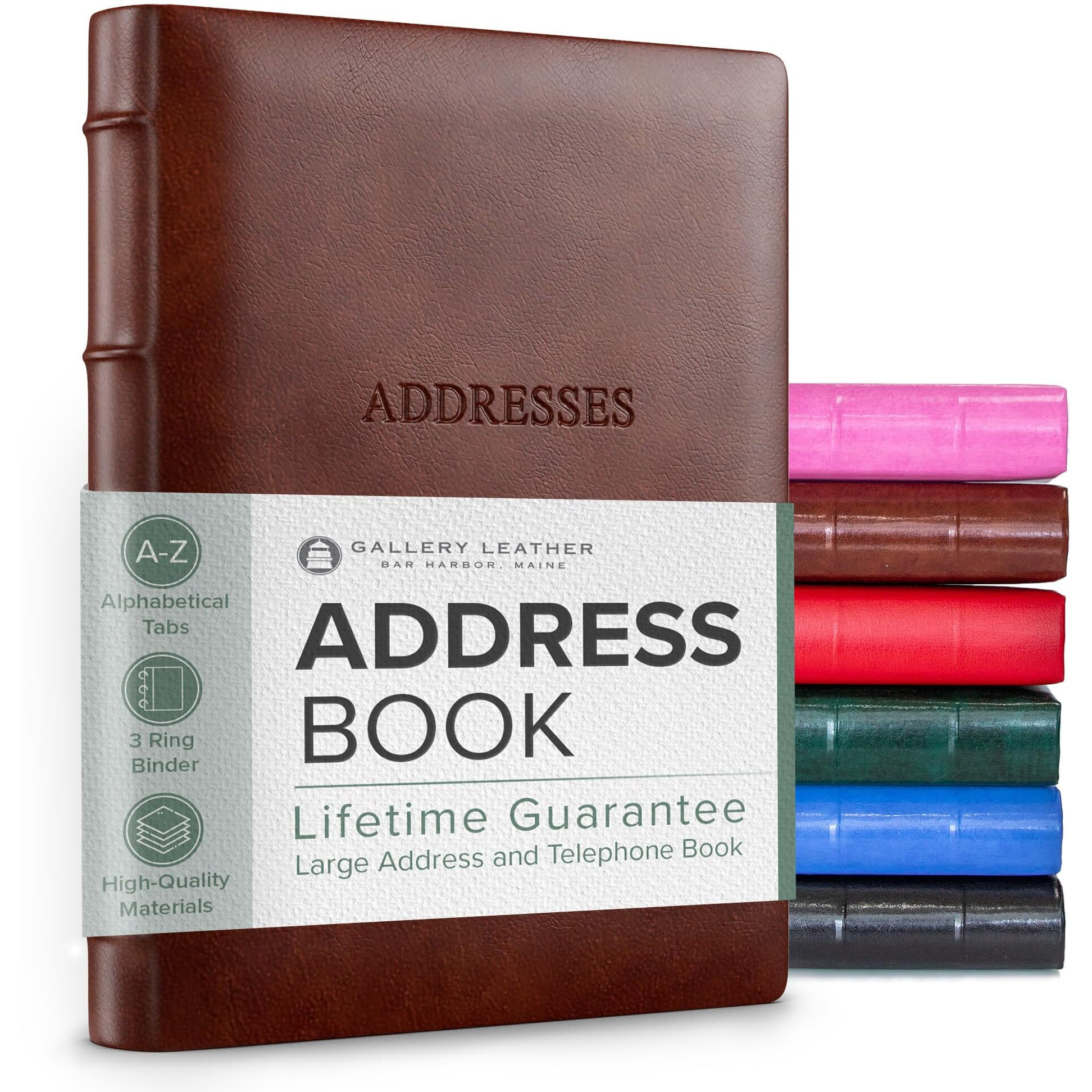 Gallery Leather Large Address Book With Alphabetical Tabs Up To 480 Records  Leather Notebook Hardcover  Telephone And Address Books - 9X7  Desk Address  Acadia Tan