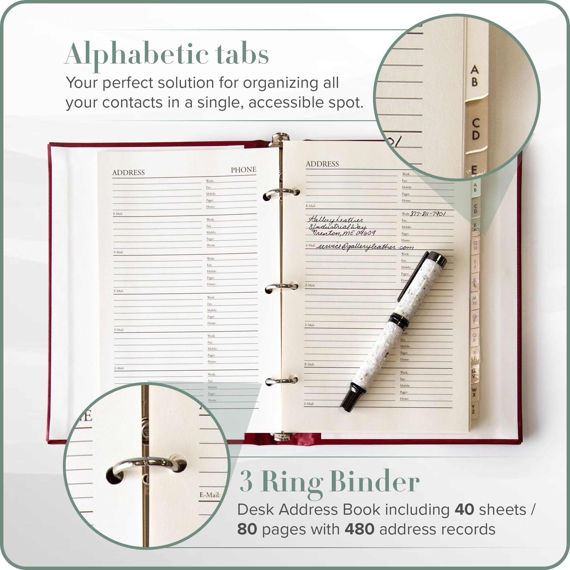 Gallery Leather Large Address Book With Alphabetical Tabs Up To 480 Records  Leather Notebook Hardcover  Telephone And Address Books - 9X7  Desk Address  Acadia Tan