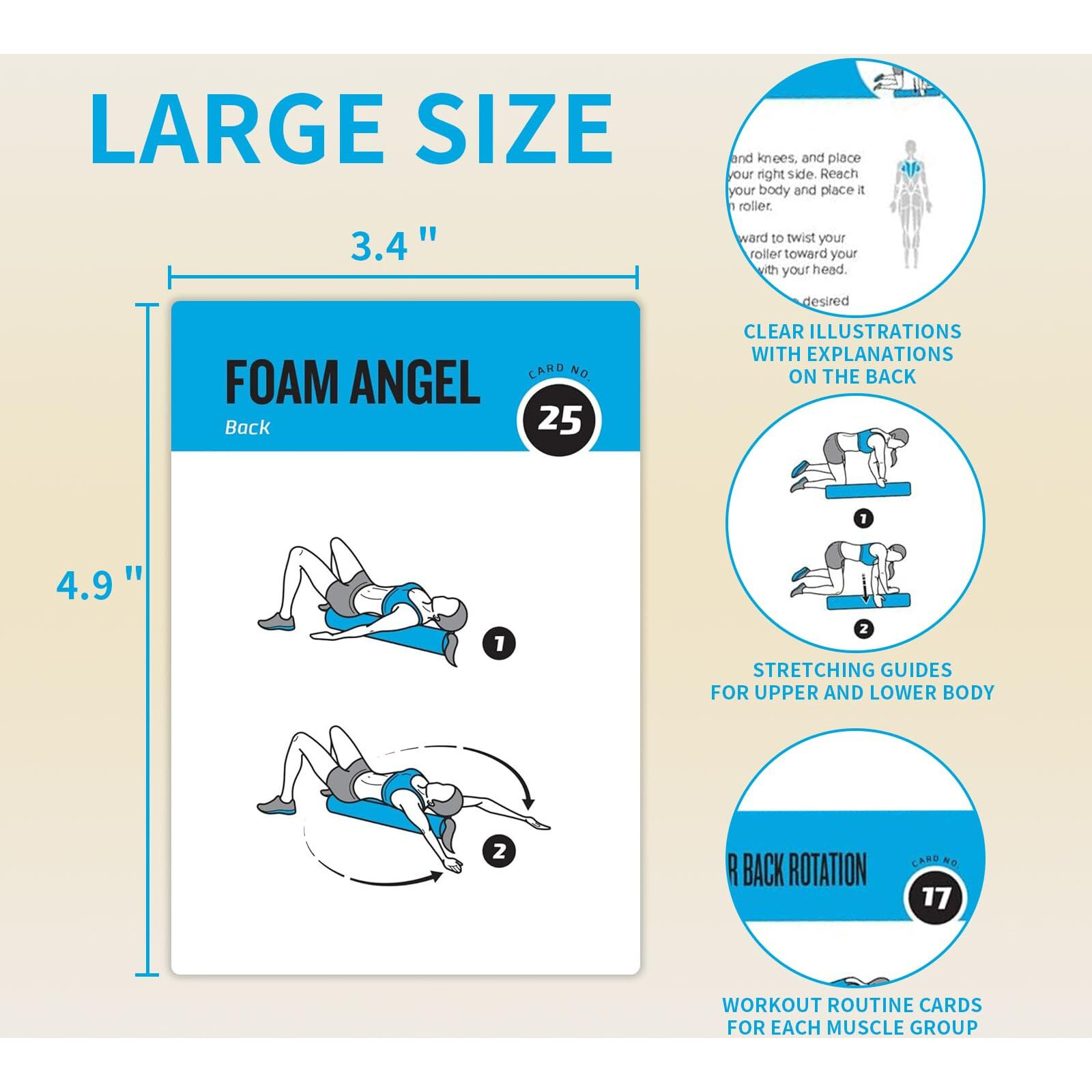 Elaory Foam Roller Workout Cards  62 Exercises Cards Deck Large Size 5"" X 3.5"" Fitness Cards For Women & Men  Beginner Fitness Guide To Training Exercises At Home Or Gym