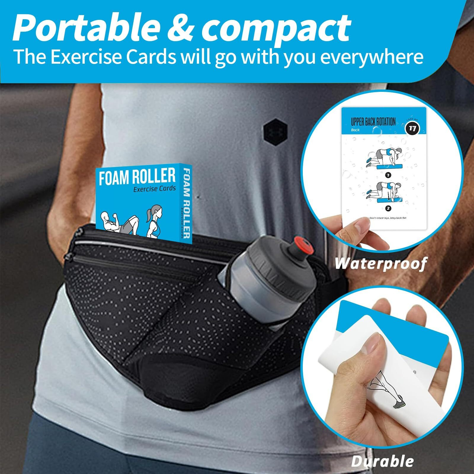 Elaory Foam Roller Workout Cards  62 Exercises Cards Deck Large Size 5"" X 3.5"" Fitness Cards For Women & Men  Beginner Fitness Guide To Training Exercises At Home Or Gym