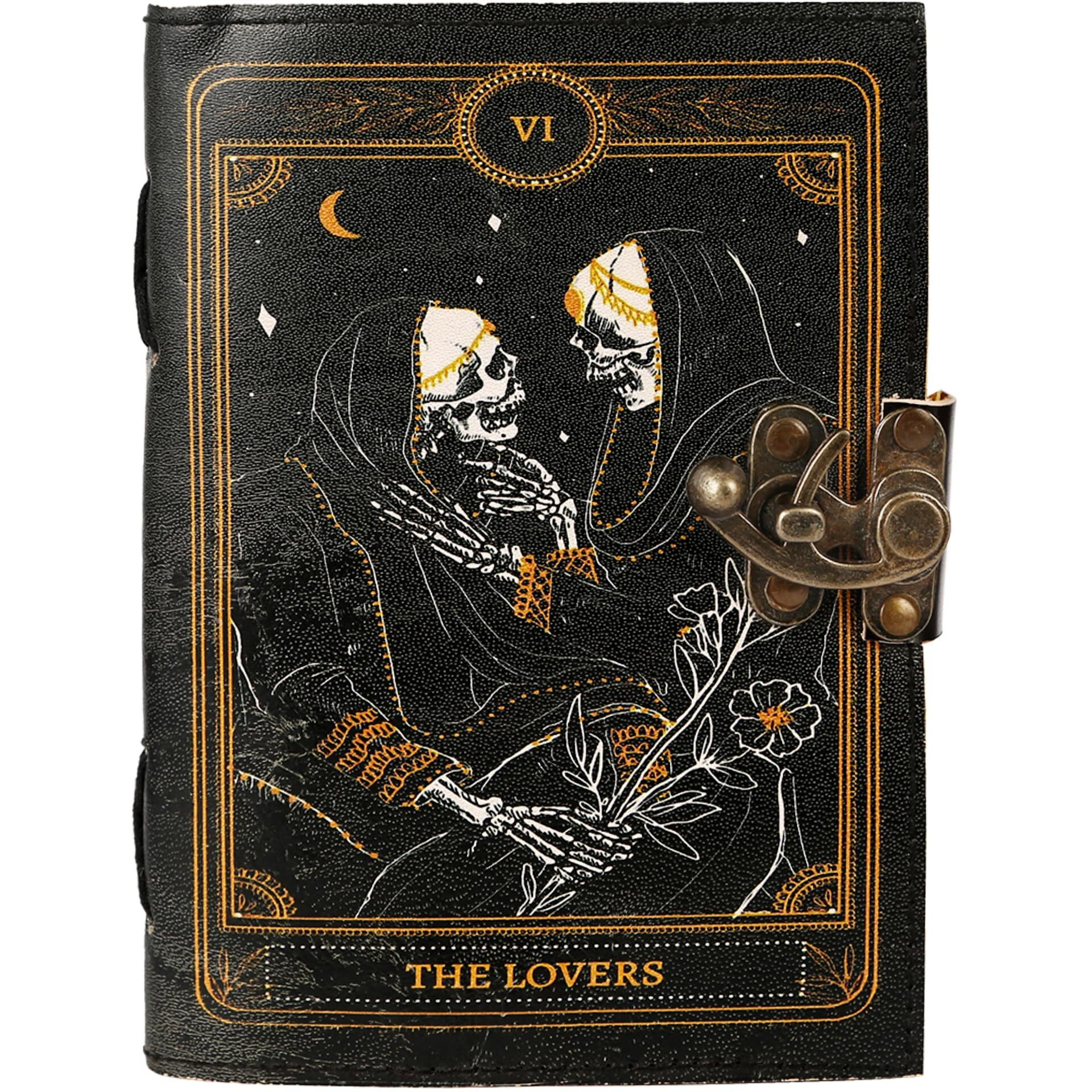 Tuzech Book Of Spells Leather Bound Journal Deckle Edge Paper Grimoire Printed Diary Third Eye Witchcraft Supply And Witch Spell Notebook Antique Vintage Book For Men And Women (The Lovers)