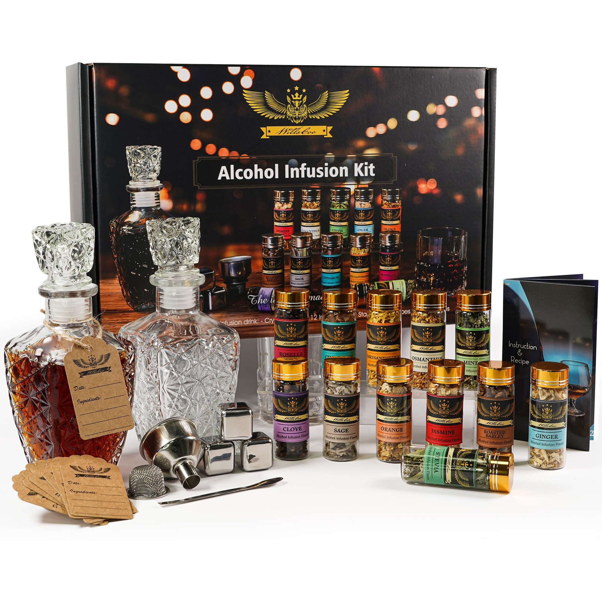 Willscoo Alcohol Infusion Kit For Infusing Whiskey  Gin  Vodka  Tequila  Rum - Diy Your Own Flavored Spirits With Natural Ingredients - Anniversary  Birthday Gift For Men  Husband