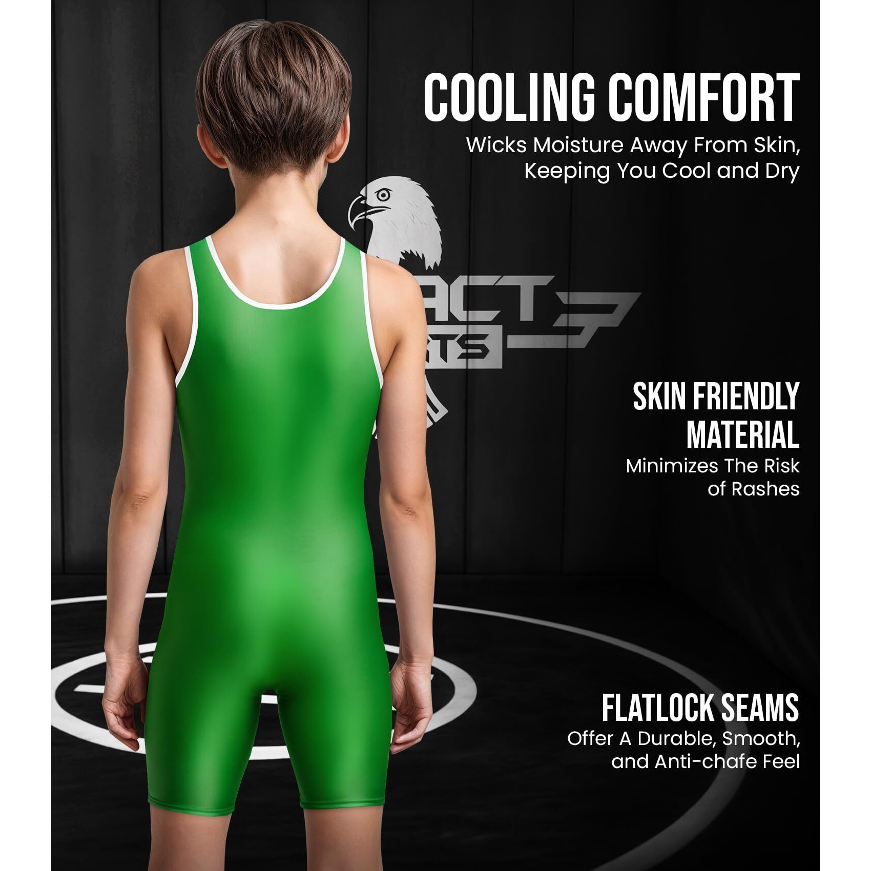 Exxact Sports Plain Youth Wrestling Singlet For Boys  Premium Powerlifting Singlet  Kids Wrestling Singlets For Training - (Green  Ym)
