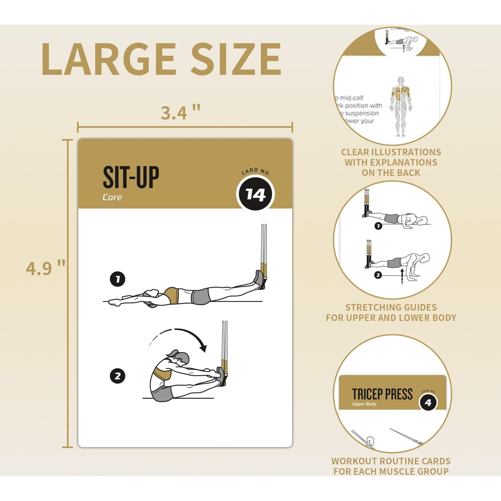 Elaory Suspension Workout Cards  62 Exercises Cards Deck Large Size 5"" X 3.5"" Fitness Cards For Women & Men  Beginner Fitness Guide To Training Exercises At Home Or Gym (Suspension  Vol 1)