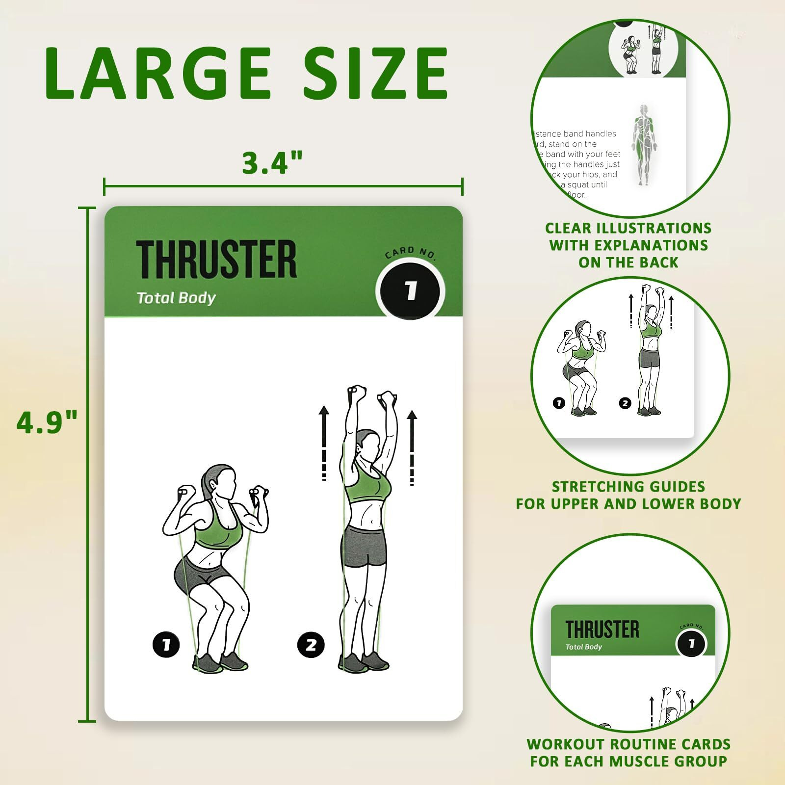 Elaory Resistance Belt Workout Cards  62 Exercises Cards Deck Large Size 5"" X 3.5"" Fitness Cards For Women & Men  Beginner Fitness Guide To Training Exercises At Home Or Gym