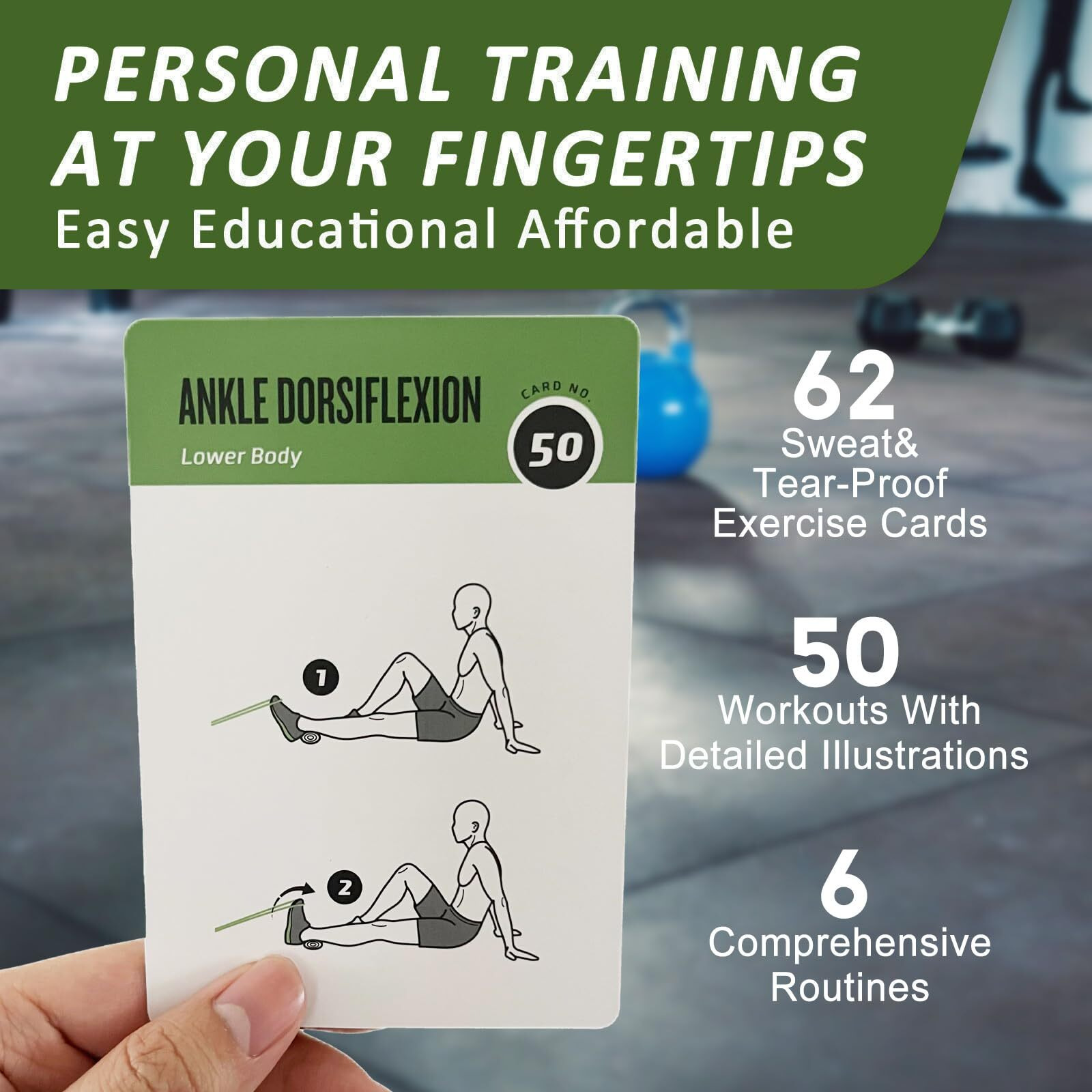 Elaory Resistance Belt Workout Cards  62 Exercises Cards Deck Large Size 5"" X 3.5"" Fitness Cards For Women & Men  Beginner Fitness Guide To Training Exercises At Home Or Gym