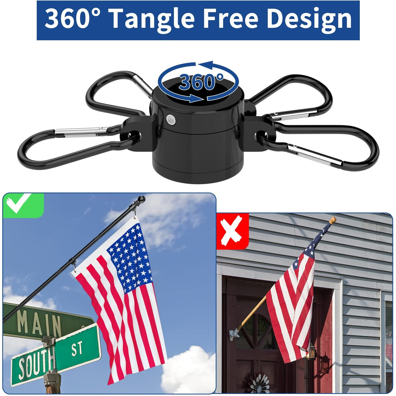 Fiason Flag Pole Kit Tangle Free Flagpole With Upgraded Bracket  5 Ft Stainless Steel Flag Poles For Outside House  Residential Or Commerical(Without Flag  Black)