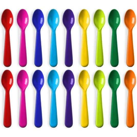 Plaskidy Plastic Kids Spoon Set Of 18 - Bpa Free  Dishwasher Safe Reusable Children's Cutlery - Brightly Colored Toddler Flatware Set