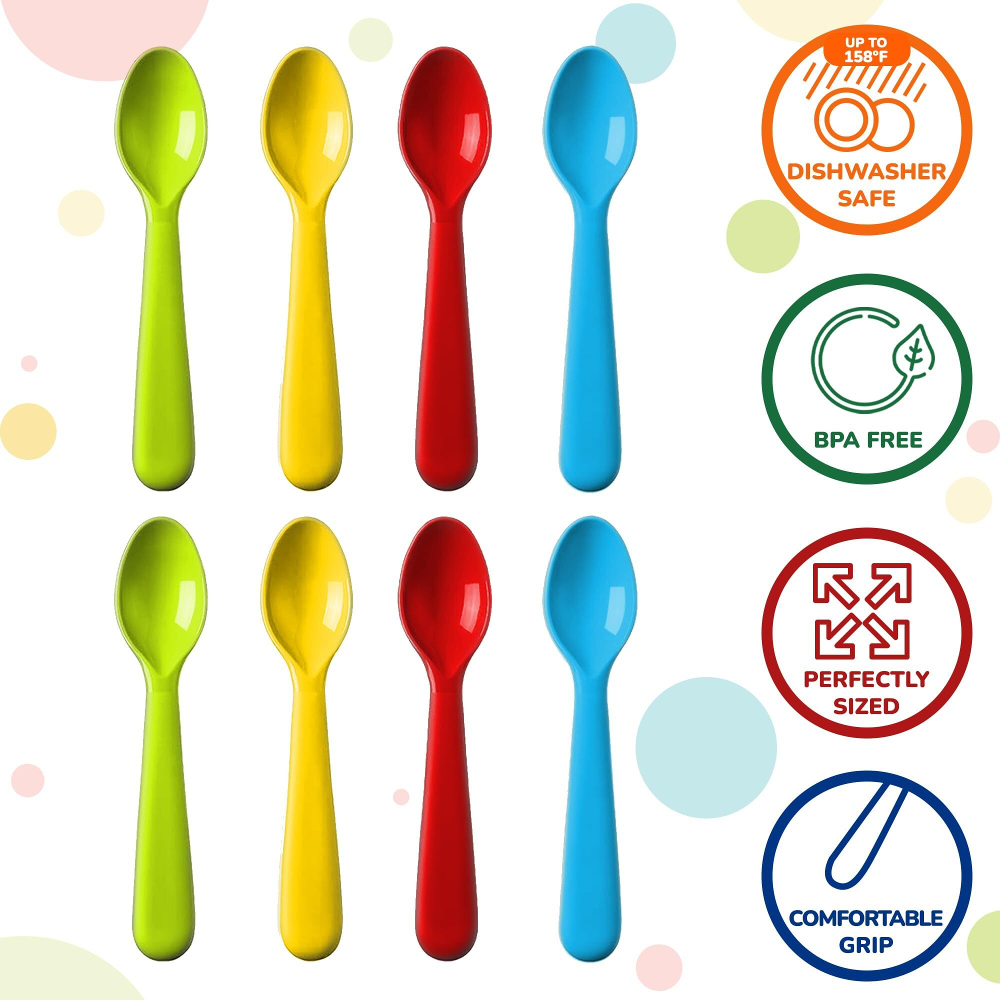 Plaskidy Plastic Kids Spoon Set Of 18 - Bpa Free  Dishwasher Safe Reusable Children's Cutlery - Brightly Colored Toddler Flatware Set