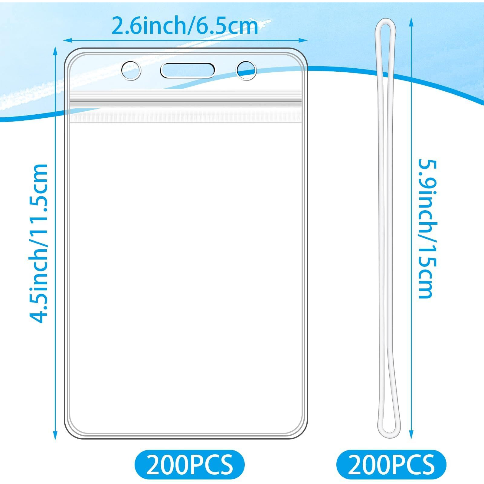 Wyomer 200-Piece Set Of Clear Plastic Luggage And Badge Tag Holders  Ideal For Id Cards - Comes With 200 Matching Luggage Tag Loop Straps  Perfect Office  Business  And Travel Supplies