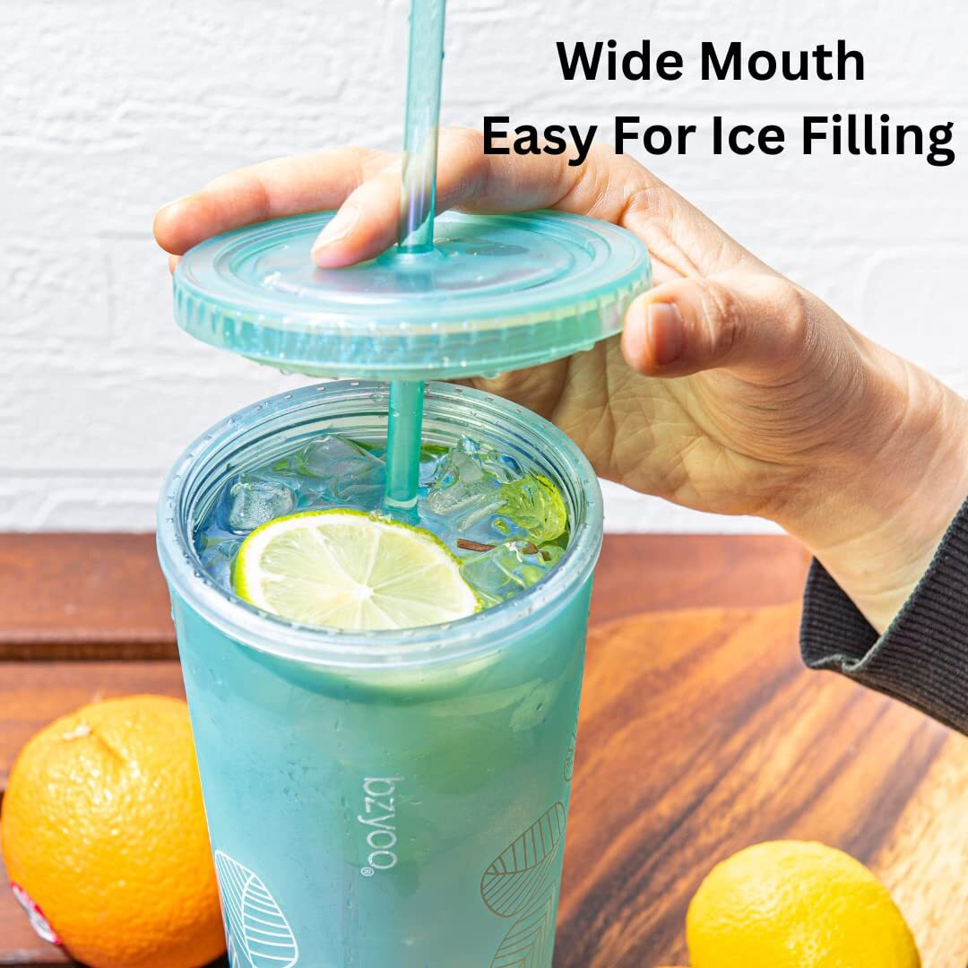 Bzyoo Sip 24Oz (710Ml) Double Wall Plastic Tumbler With Lid And Straw Cold Drink Travel Mug Reusable Ice Coffee Tea Cup Perfect For Office Poolside Parties Gifts Color Pearl Green