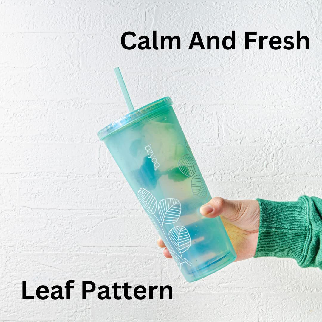 Bzyoo Sip 24Oz (710Ml) Double Wall Plastic Tumbler With Lid And Straw Cold Drink Travel Mug Reusable Ice Coffee Tea Cup Perfect For Office Poolside Parties Gifts Color Pearl Green