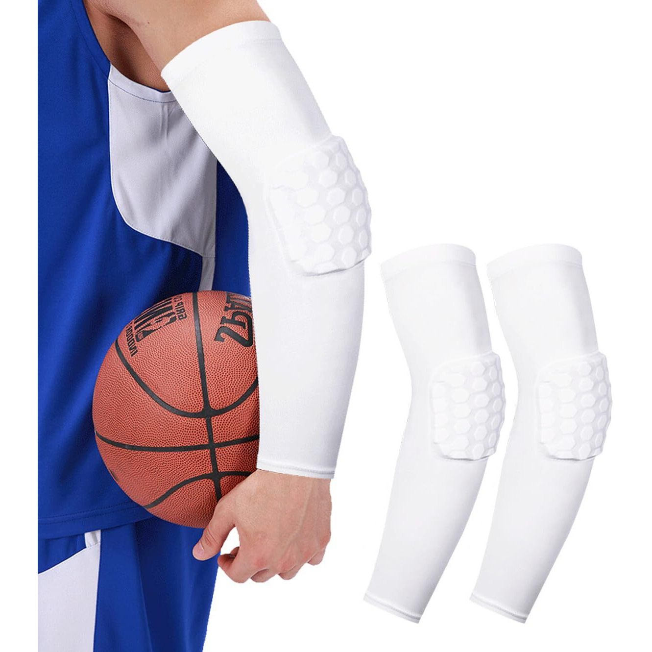 Padded Arm Sleeve Volleyball Arm Sleeves  2 Pack Honeycomb Elbow Pads Elbow Braces  Basketball Sleeves Football Arm Sleeves (White  Xs)