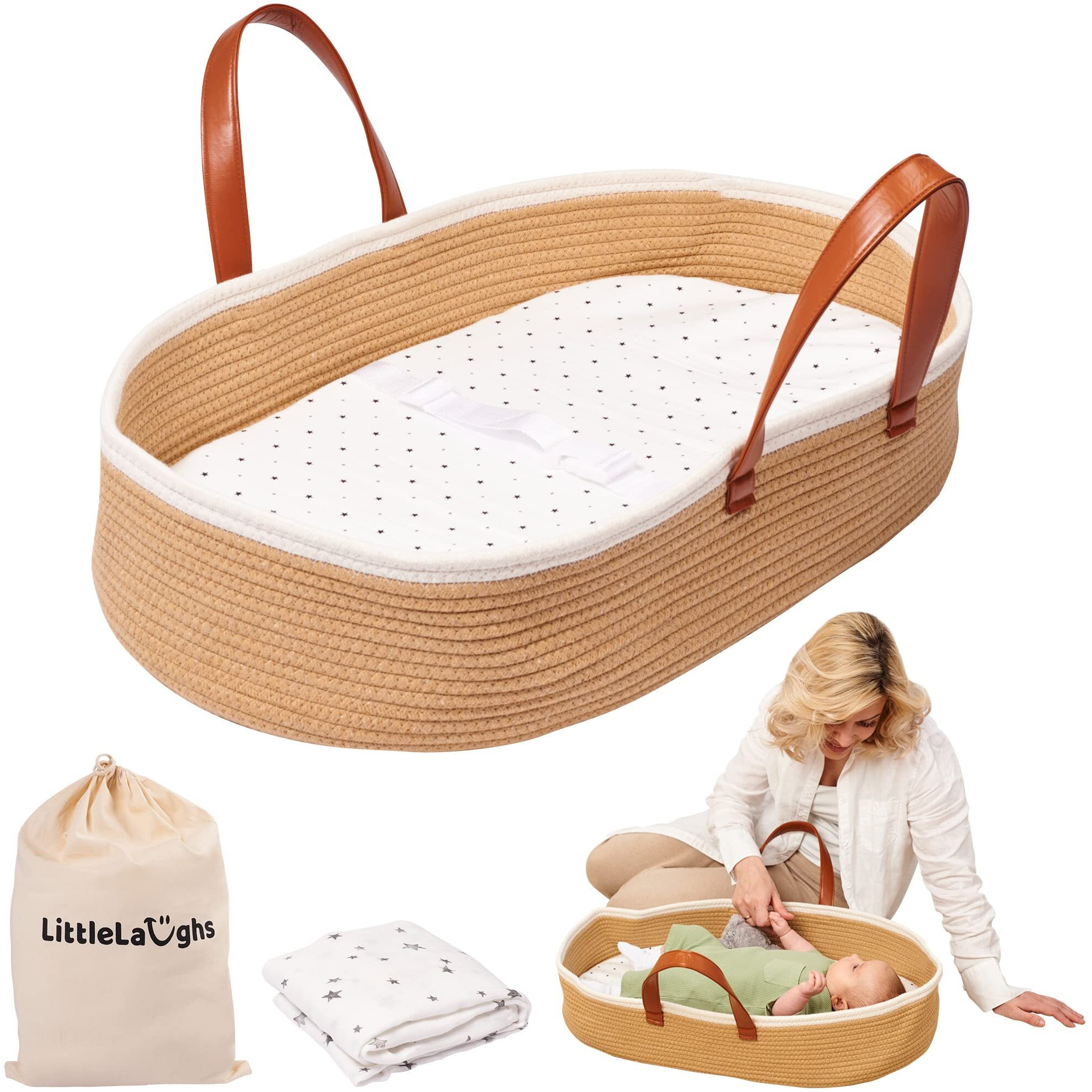 Moses Basket For Babies With Muslin Blanket | Changing Basket For Baby Dresser | Portable Basket For Your Babys Needs | Baby Changing Basket With Pad | Woven Basket For Travel & Nursery