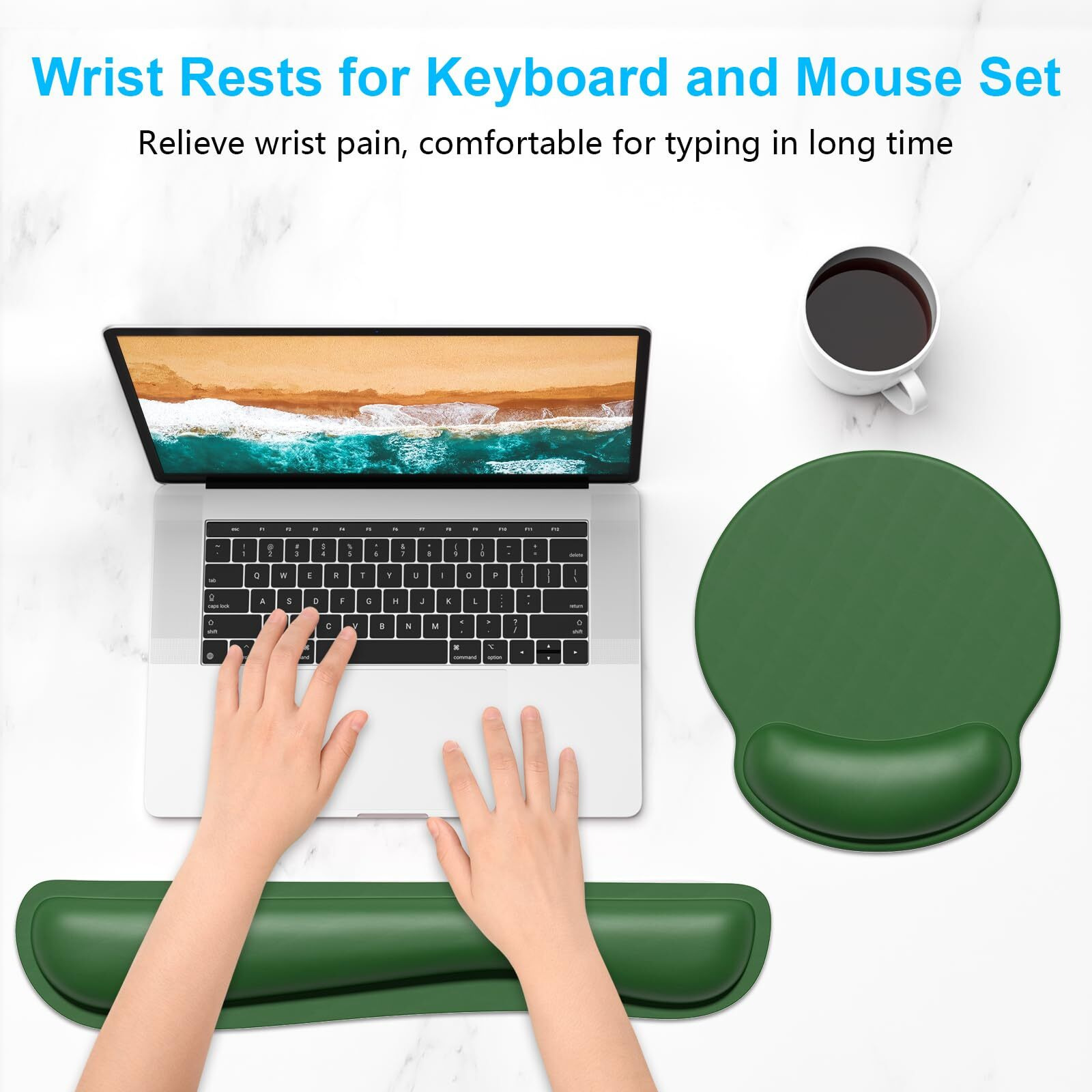 Dapesuom Keyboard Wrist Rest And Mouse Pad With Wrist Support  Cute Memory Foam Cushion For Keyboard And Mouse Set  Ergonomic Pad Rests With Non Slip Base For Easy Typing & Pain Relief  Forest Green