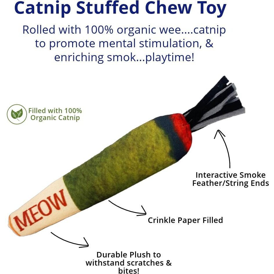 Doobie Catnip Toys For Cats - Soft  Bite-Resistant Cat Chew Toys With Long Shape For Kicking And Stress Relief
