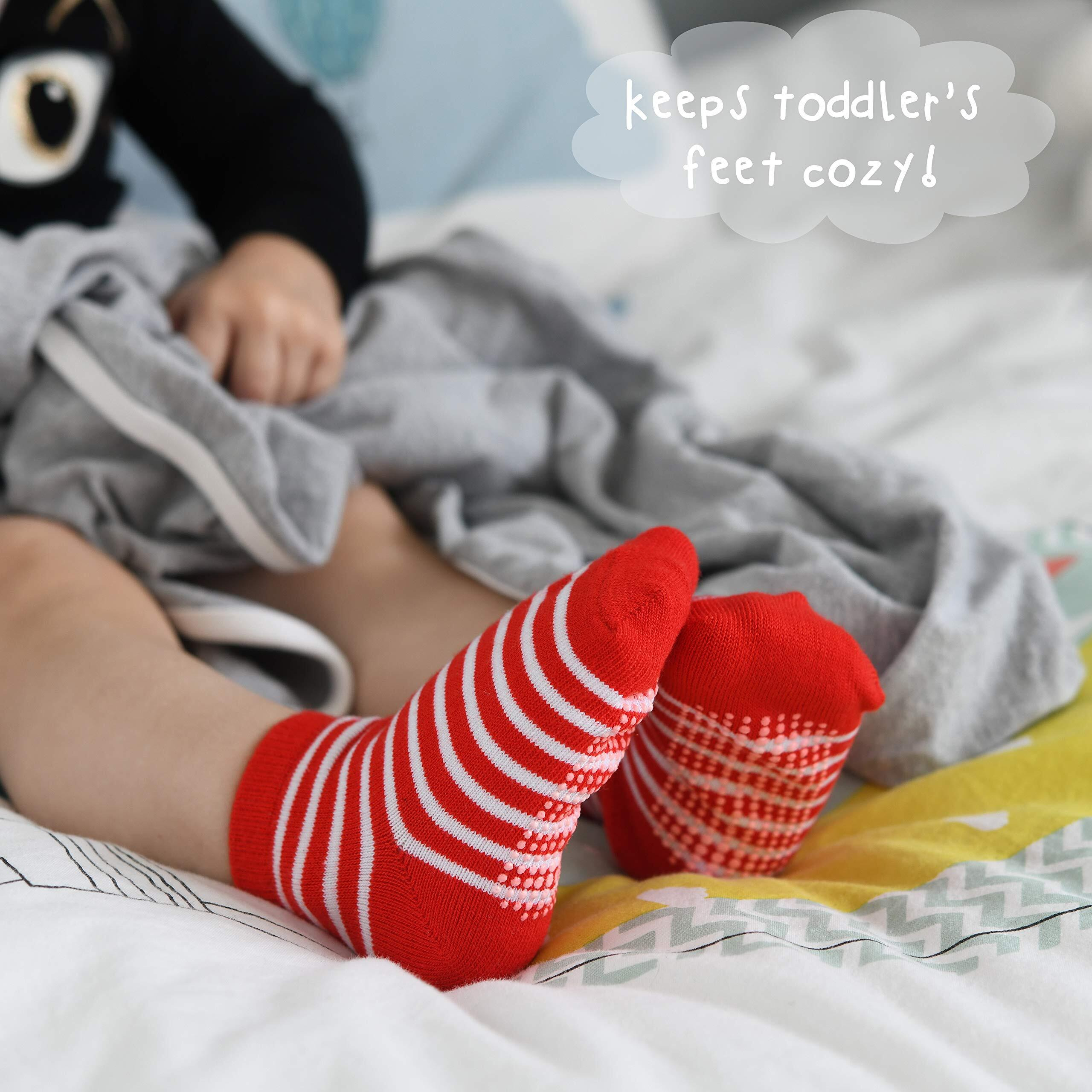 Debra Weitzner 12 Pairs Non-Slip Toddler Socks With Grips For Baby Boys And Girls - Anti-Slip Crew Socks For Infant's And Kids