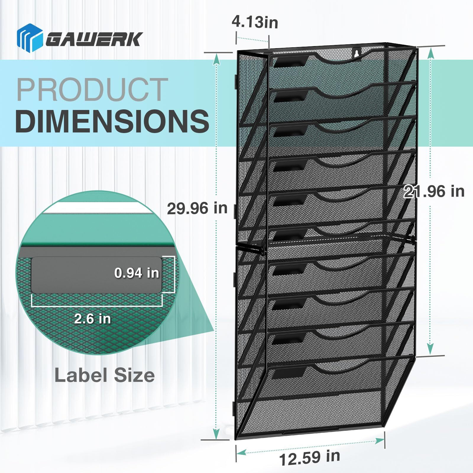 Gawerk 10-Tier Wall File Organizer Hanging Wall File Holder Wall Mount Paper Folder Organize  Mesh Magazine Document Mail Organizer Wall Organizer For Office School Home  Black