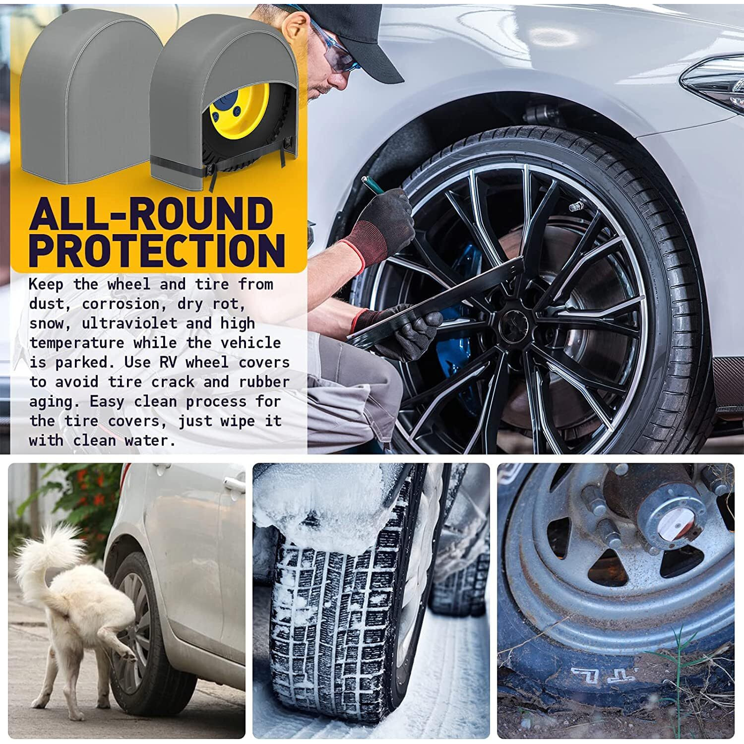 K-Musculo Rv Tire Covers 4-Pack  Waterproof Wheel Covers For Rv Wheel Travel Trailer Camper Truck Suv  Fit 27-29 Inch Tire Diameter (Gray)