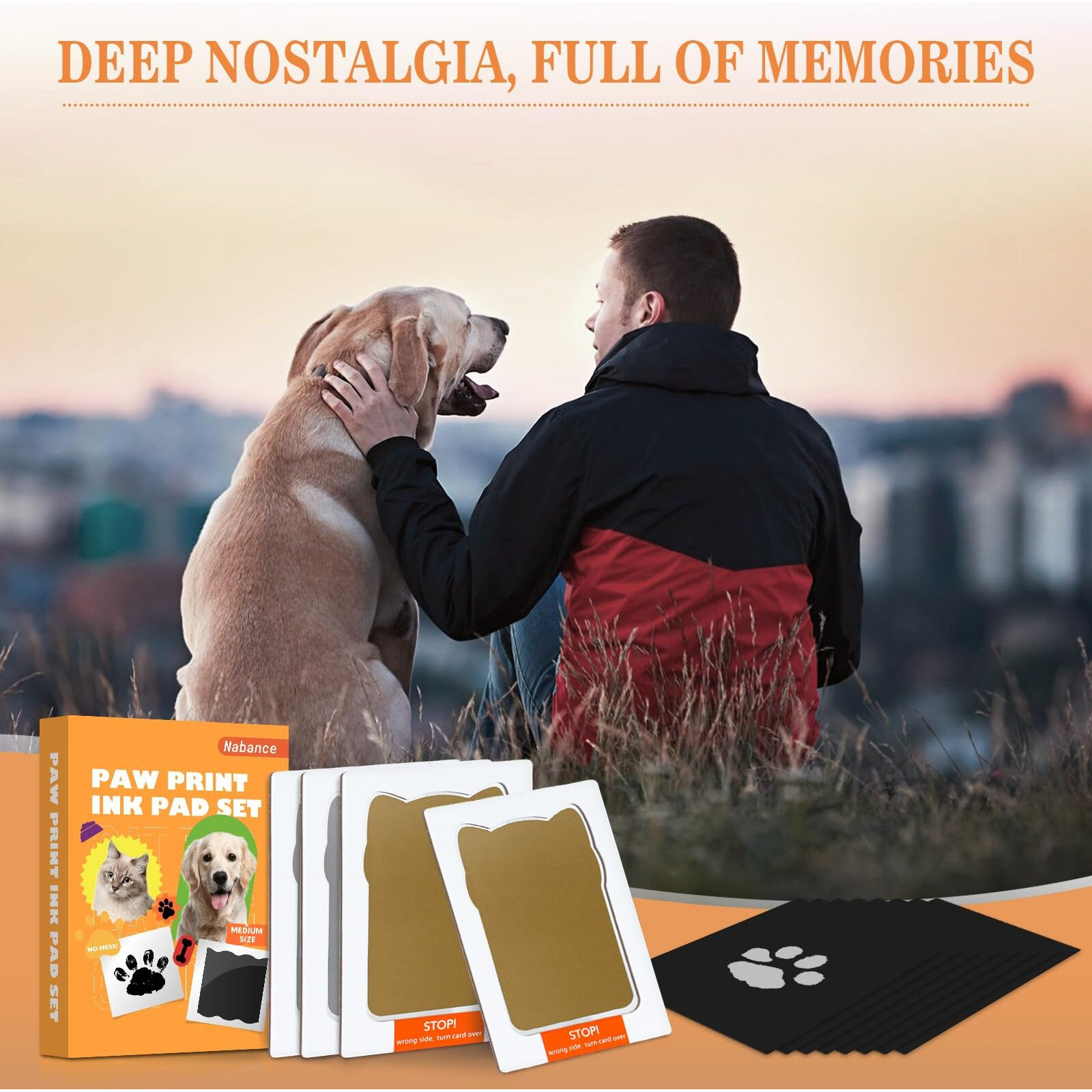 Nabance Pet Paw Print Impression Kit With 4 Gold And Silver Inkless Pads  8 Black Imprint Cards - For Dogs And Cats  Clean Touch Footprint And Nose Print