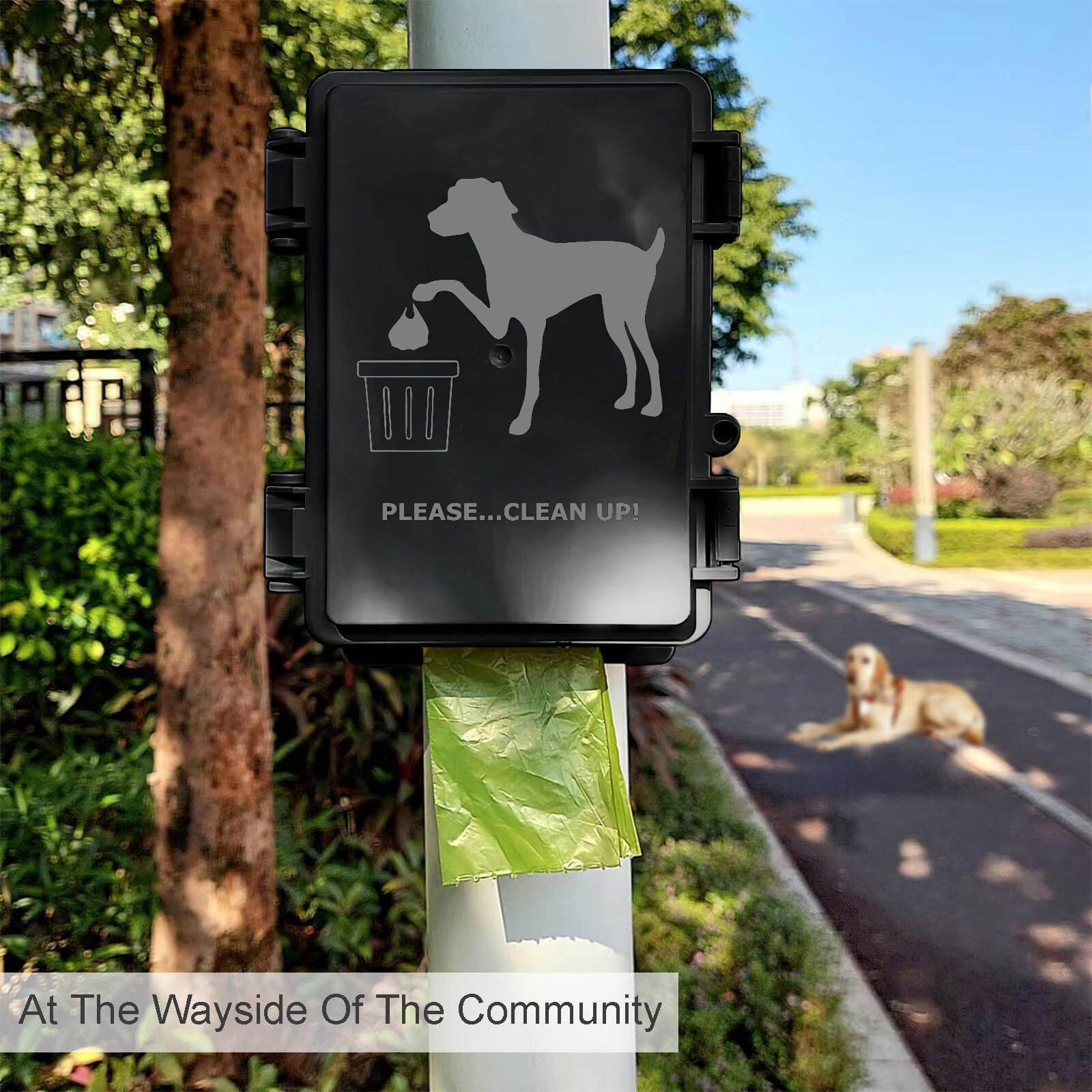 Dog Poop Bag Dispenser Wall Mounted Waterproof Outdoor Pet Waste Bags Dispenser Station With Cute Doggie Poo Images Post  Pole  Fence Mountable Fits Home  Porch  Patio  Yard(Black Only Dispenser)