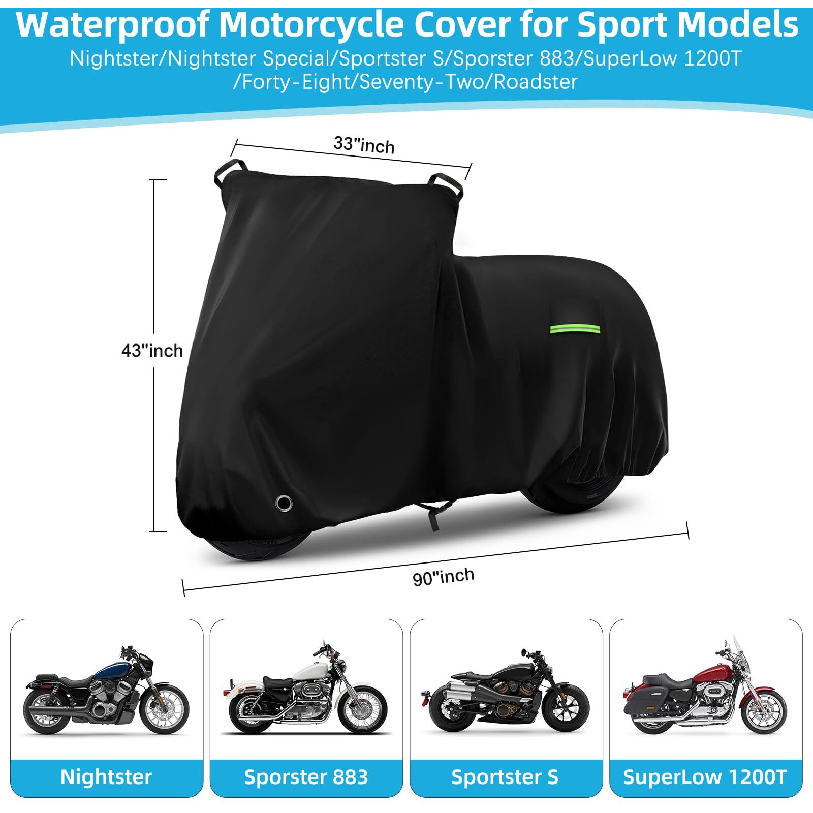 Motorcycle Cover Waterproof For Nightster/Nightster Special/Sportster S/Sporster 883/Superlow  Heavy Duty Sun Uv Rain Dust All Weather Protection Motorbike Cover With Soft Cotton Lining & Lock Hole