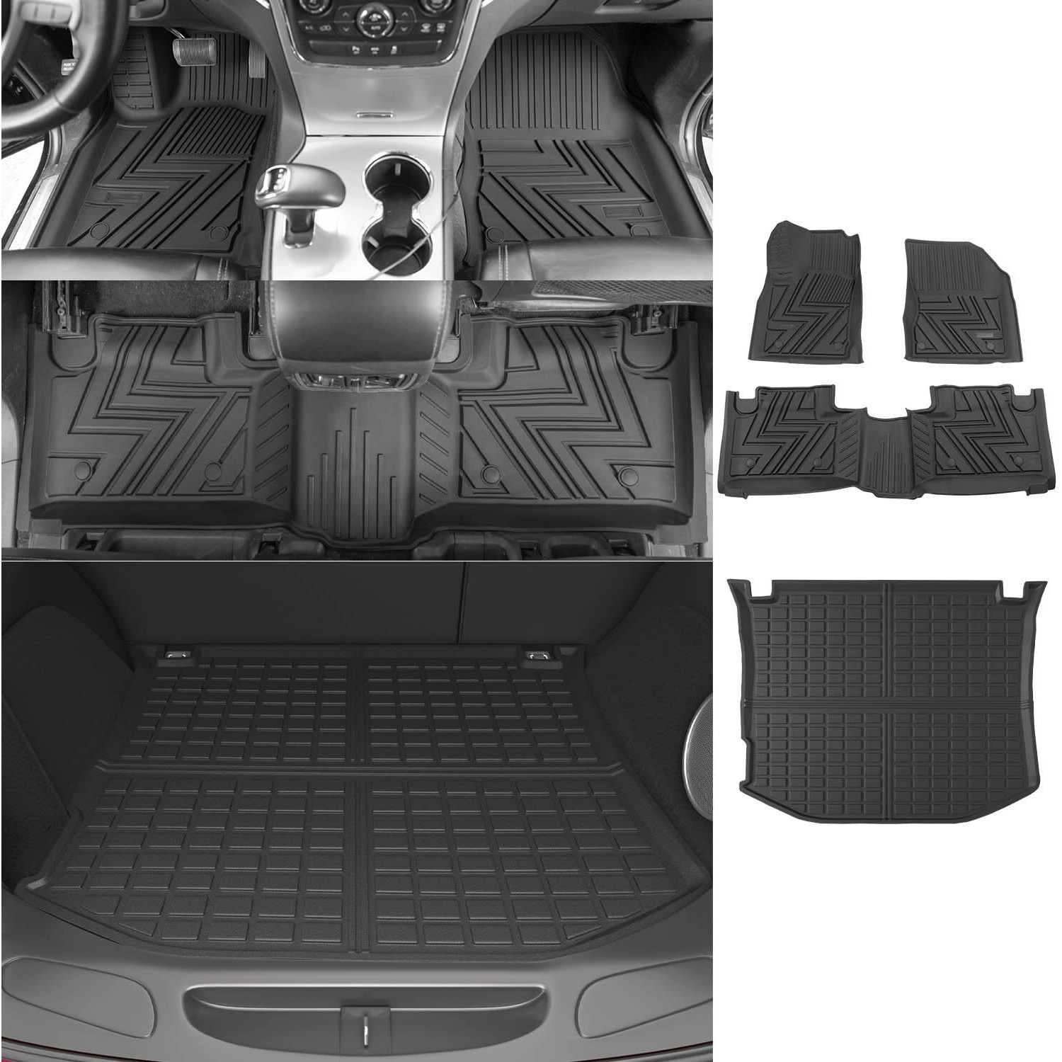 Powoq Floor Mats Compatible With 2011-2021 Jeep Grand Cherokee Cargo Mat Floor Liner Tpe Replacement For 2011-2021 Jeep Grand Cherokee Accessories (Fit Grand Cherokee  Rear Trunk Mat+Floor Mat)