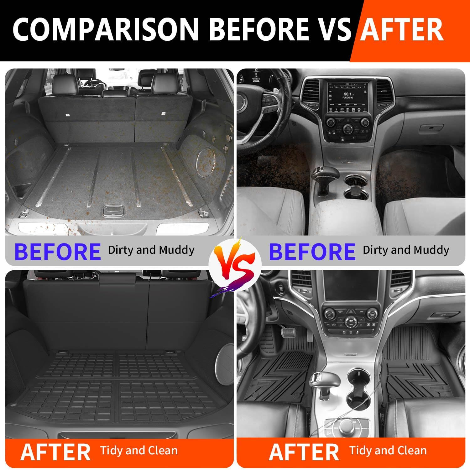 Powoq Floor Mats Compatible With 2011-2021 Jeep Grand Cherokee Cargo Mat Floor Liner Tpe Replacement For 2011-2021 Jeep Grand Cherokee Accessories (Fit Grand Cherokee  Rear Trunk Mat+Floor Mat)