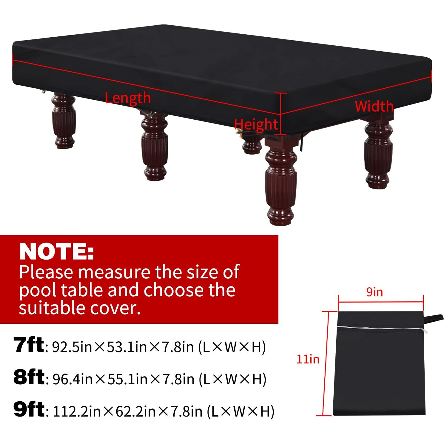 7/8/9 Foot Billiard Pool Table Cover  Waterproof&Tearproof Cover For Pool Table With Storage Bag  Indoor Outdoor All Season Sun Rain Snow Dust Protection Snooker Table Covers (7Ft)