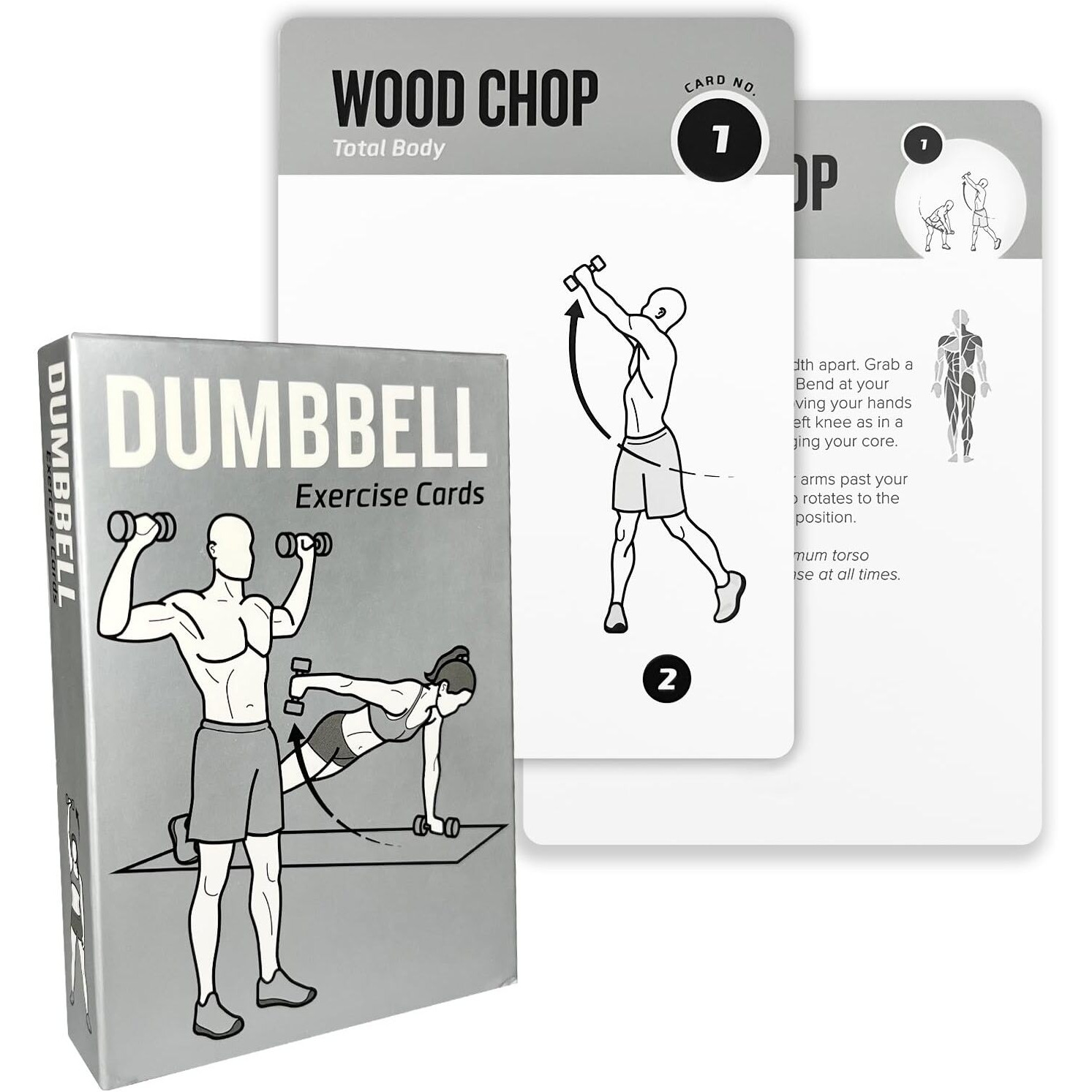 Elaory Dumbbell Workout Cards  62 Exercises Cards Deck Large Size 5"" X 3.5"" Fitness Cards For Women & Men  Beginner Fitness Guide To Training Exercises At Home Or Gym