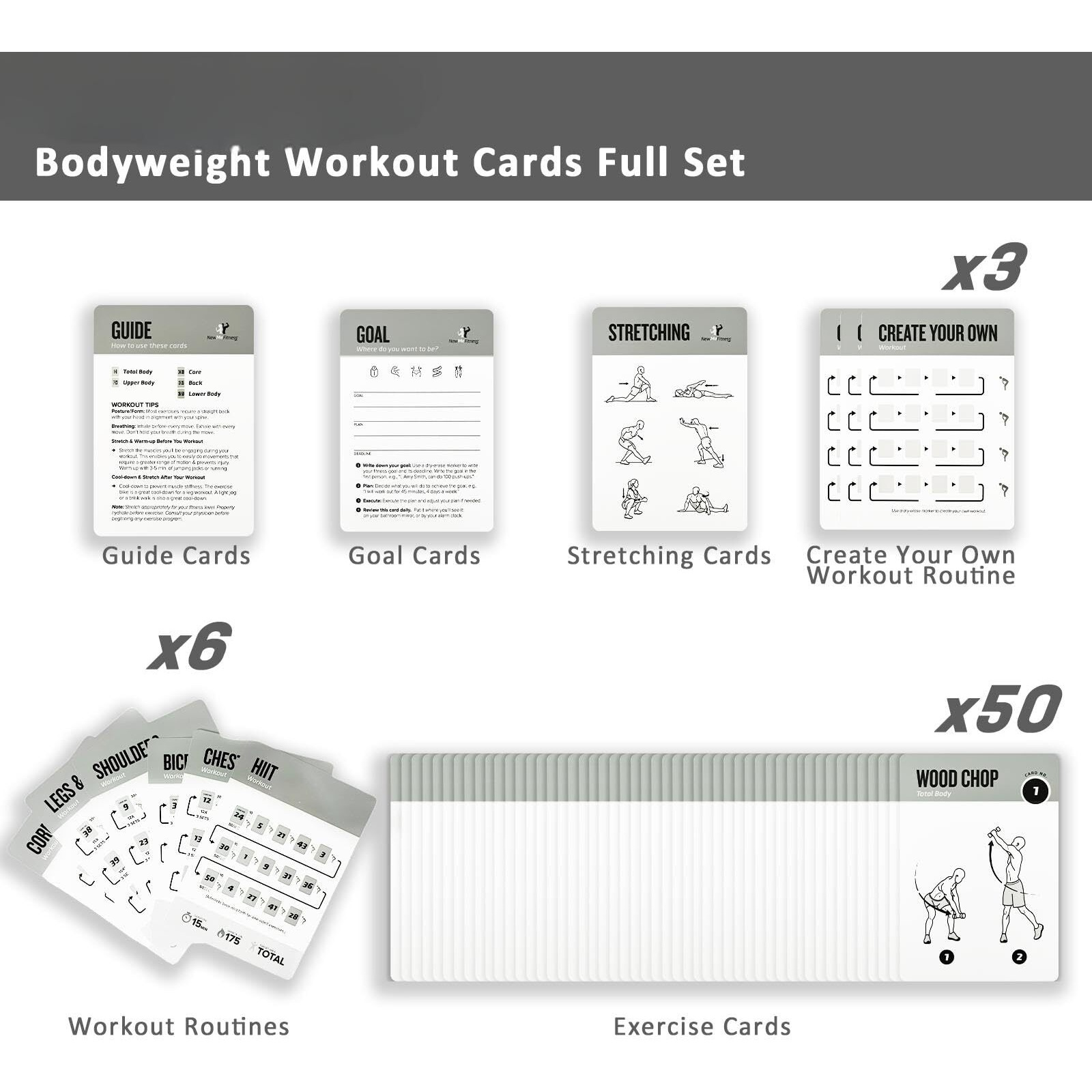 Elaory Dumbbell Workout Cards  62 Exercises Cards Deck Large Size 5"" X 3.5"" Fitness Cards For Women & Men  Beginner Fitness Guide To Training Exercises At Home Or Gym