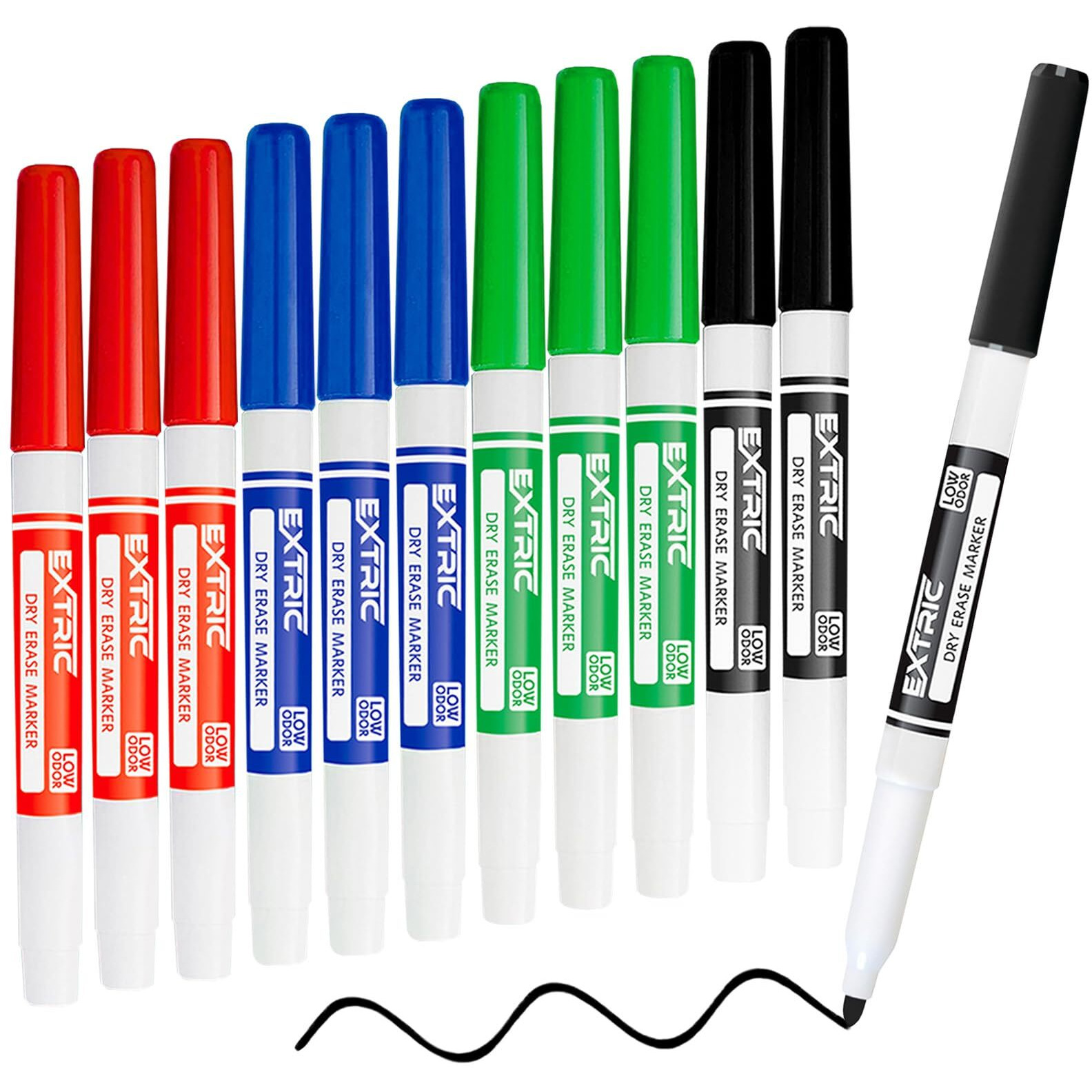 Extric Dry Erase Markers Fine Tip  12 Count Thin Whiteboard Markers  4 Assorted Colors Fine Point Dry Erase Marker For Kids  Skinny Marker For Whiteboard