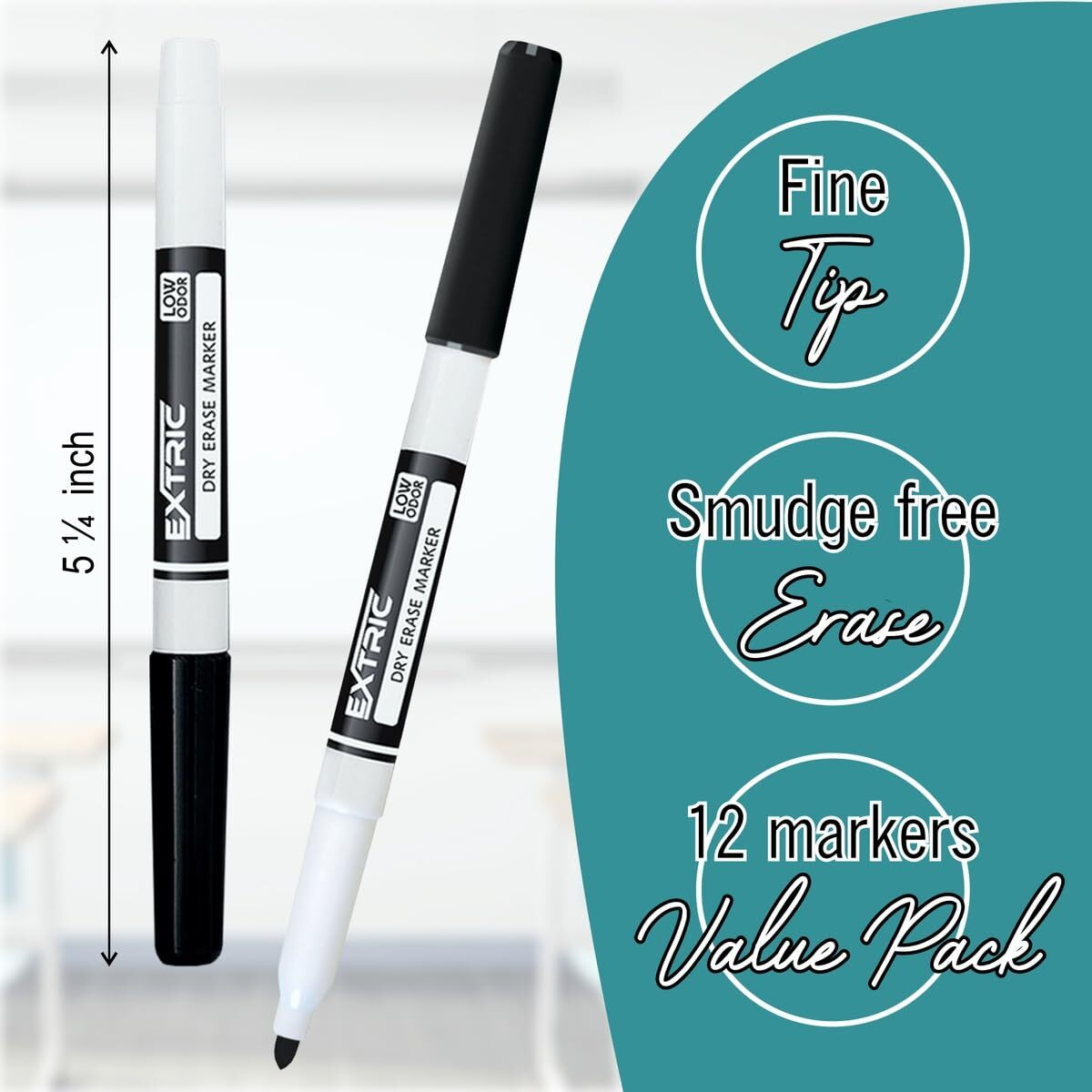 Extric Dry Erase Markers Fine Tip  12 Count Thin Whiteboard Markers  4 Assorted Colors Fine Point Dry Erase Marker For Kids  Skinny Marker For Whiteboard