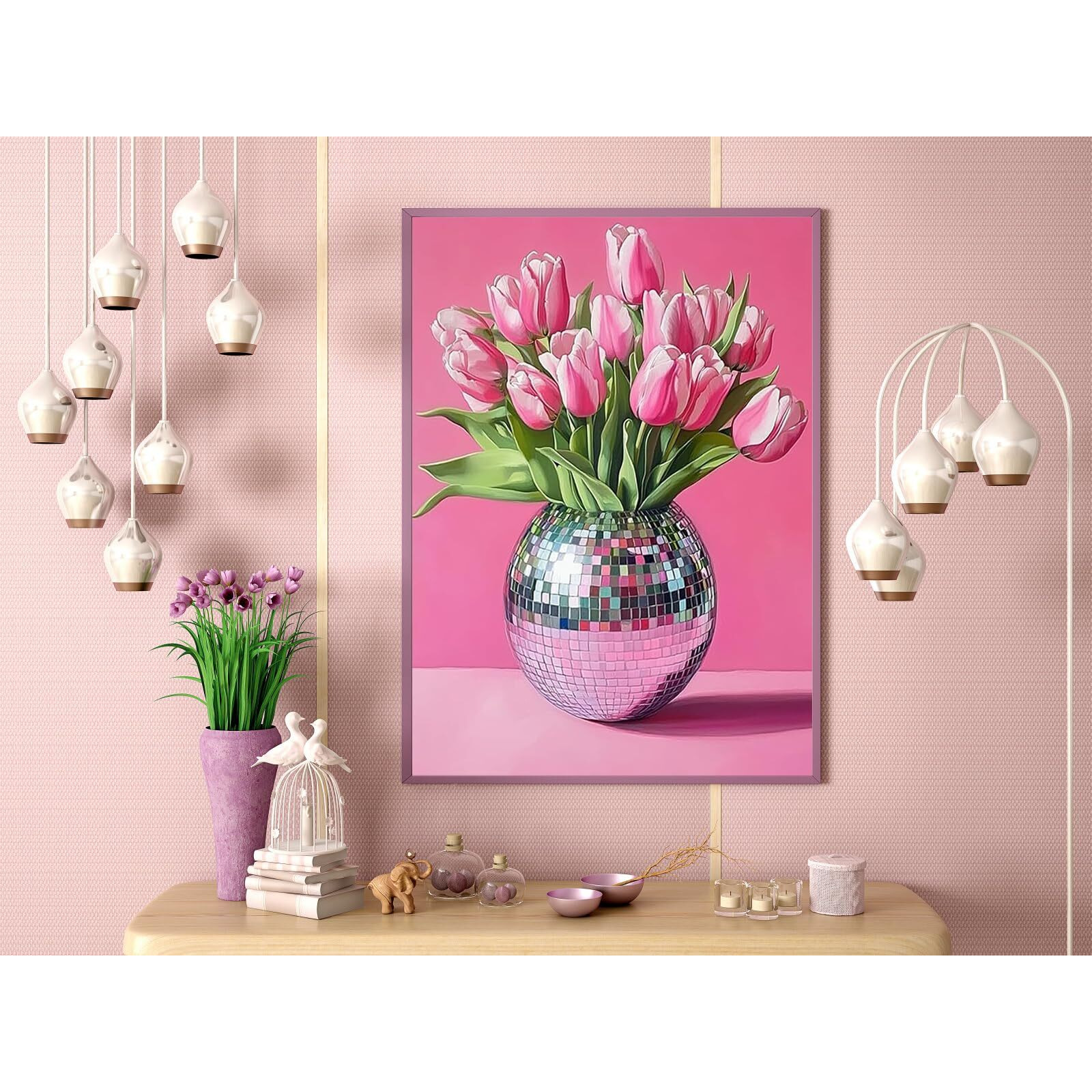 Pink Tulips Diamond Painting Kits For Adults  5D Diamond Art Painting By Numbers Kits  Diy Diamond Dots Art Kits  Full Round Drill Diamond Paintings For Adults For Home Wall Decor [11.8X15.7 Inch]