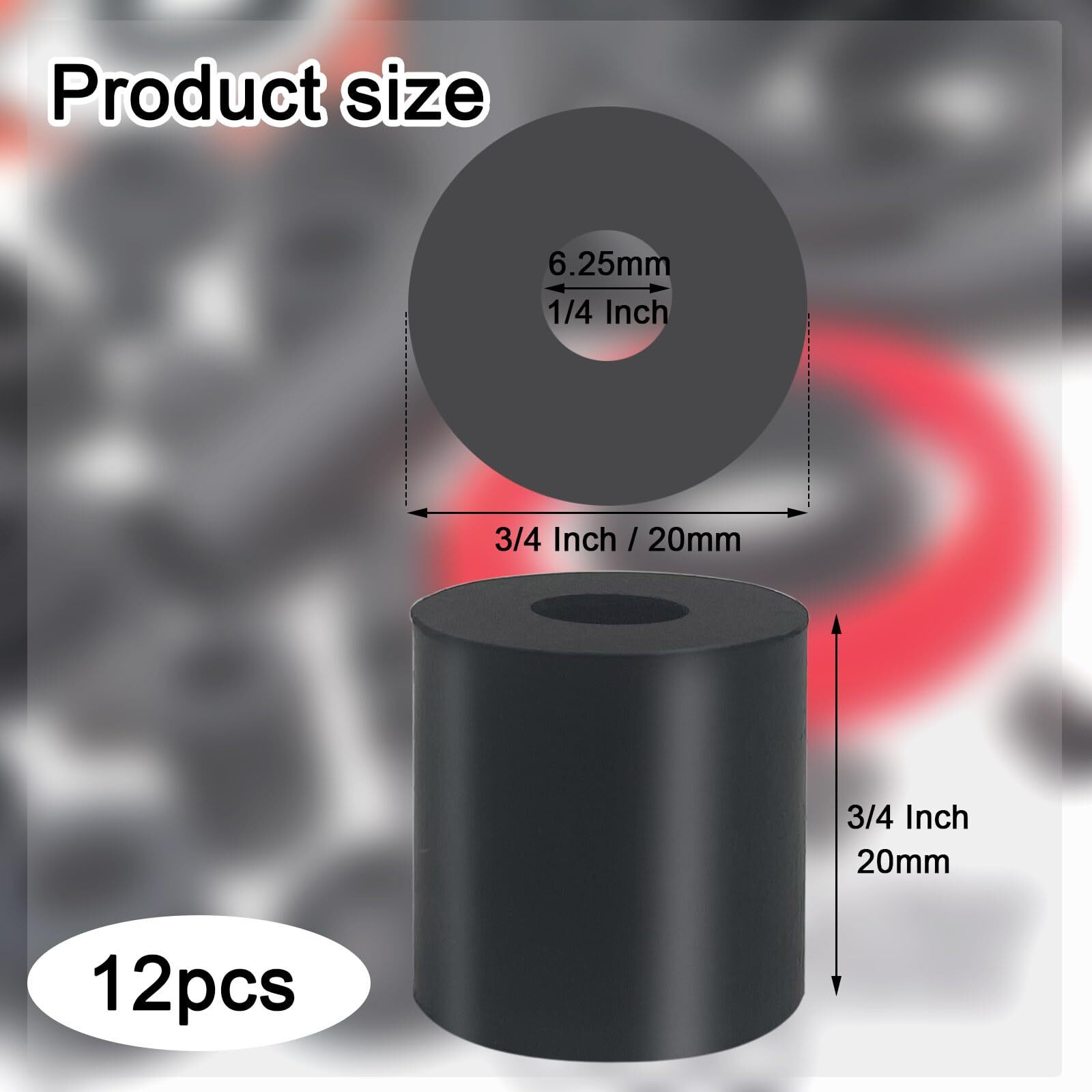12 Pcs Multi Purpose Rubber Spacer 3/4 Inch Od X 1/4 Inch Id X 3/4 Inch Thickness  Rubber Bushing Anti Vibration Spacer Thick Rubber Washers For Home And Car