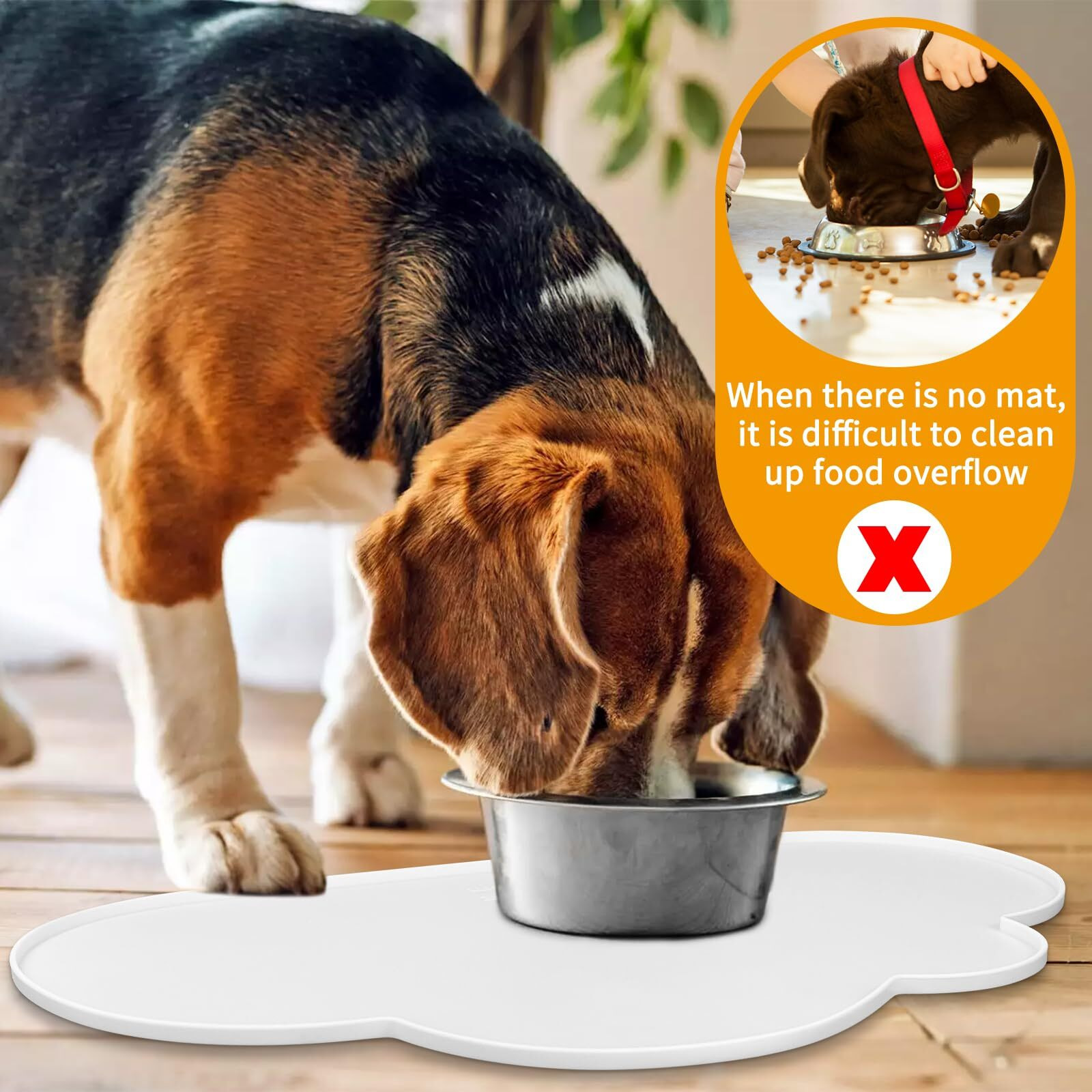 Ptlom Pet Placemat For Dogs And Cats  Non-Slip Waterproof Dog Feeding Mats Prevent Food And Water Overflow  Puppy Bowl Mat Suitable For Small  Medium And Large Pets  Silicone  White