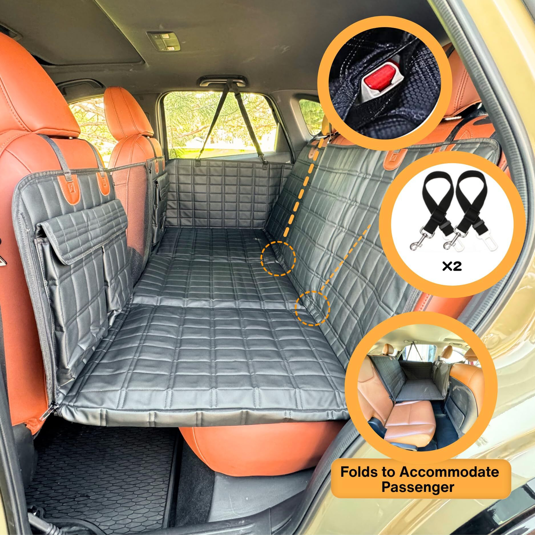 Apetsplanet Leather Backseat Extender For Dogs  100% Waterproof Hard Bottom Dog Car Seat Cover  With Door Covers Seat Extender With Mesh Window And Storage Pockets  Truck Suv Car  Travel Bed