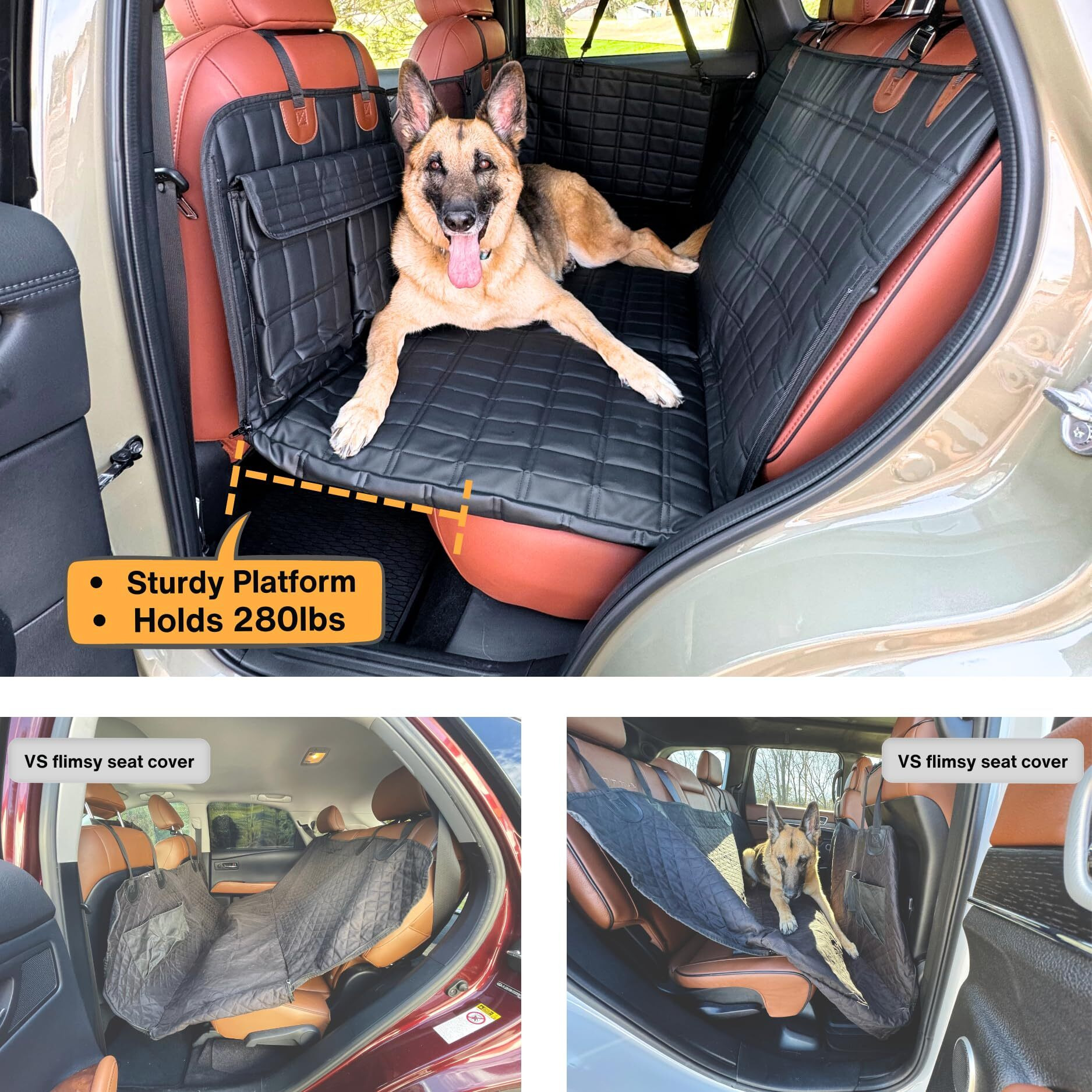 Apetsplanet Leather Backseat Extender For Dogs  100% Waterproof Hard Bottom Dog Car Seat Cover  With Door Covers Seat Extender With Mesh Window And Storage Pockets  Truck Suv Car  Travel Bed