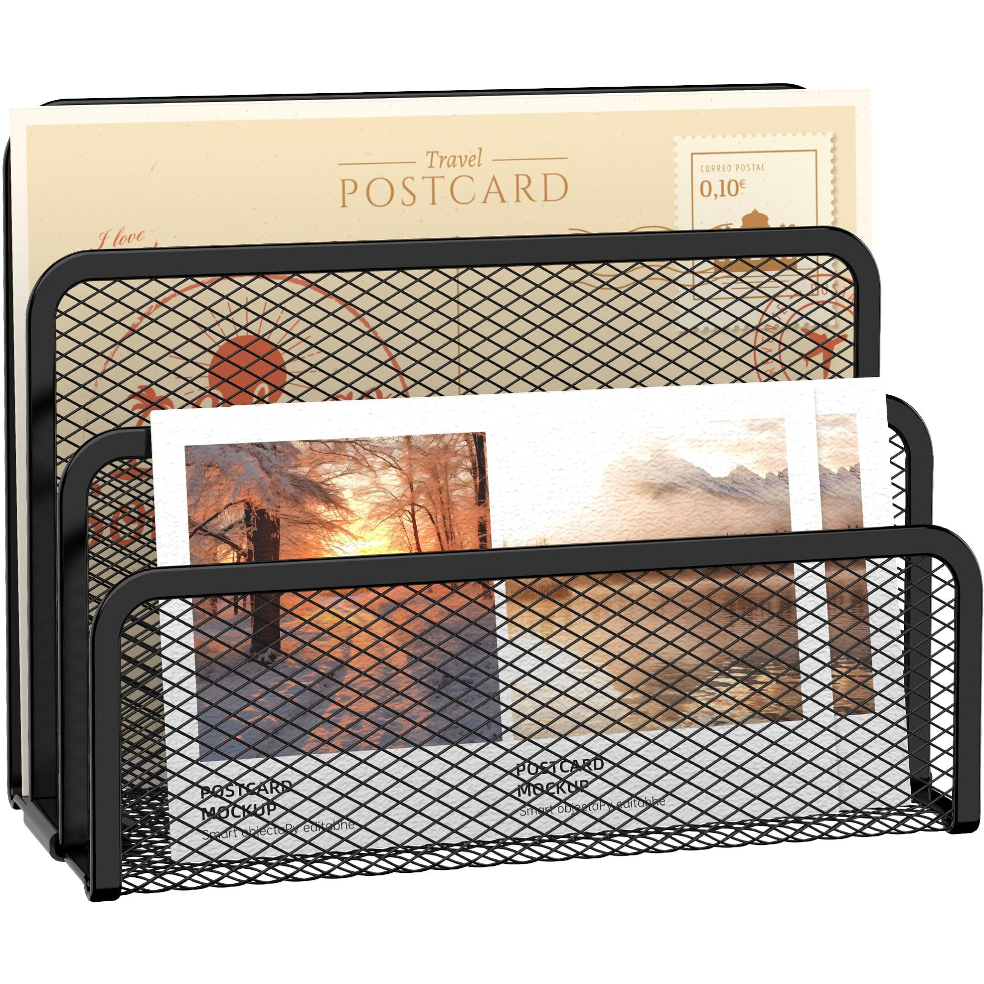 Supeasy Mail Organizer For Desk  Mesh Metal Mail Holder Countertop With 3-Slot  Letter Sorter File Holder  Office Envelope Organizer For Mails (Black)