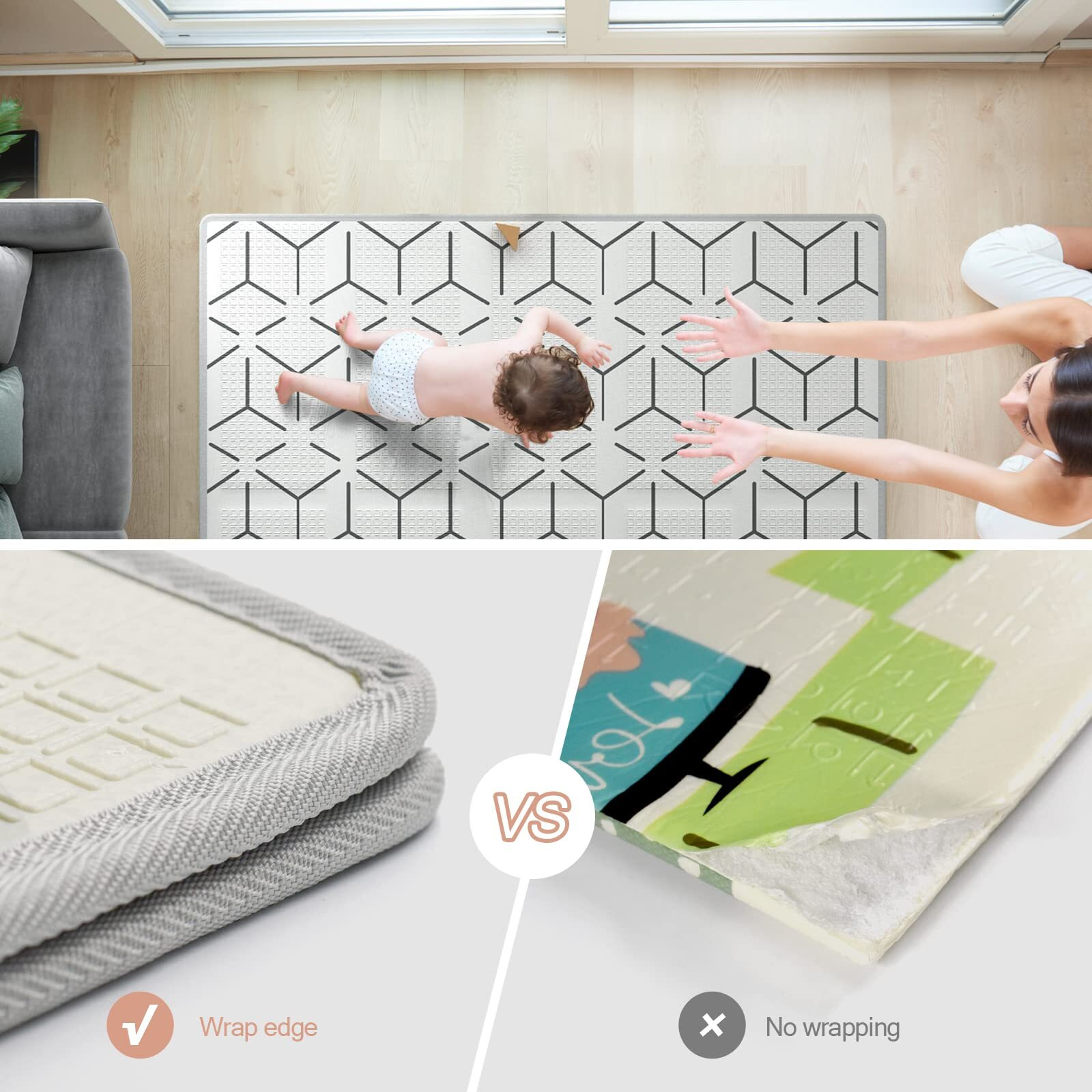 Zeebaba Baby Play Mat  47"&quotX47"" Foldable & Reversable Play Mat  0.4"" Thick Waterproof Foam Play Mat  Unicorn Baby Mat  Foam Play Mat For Babies And Toddlers For 47 Inch Playpen