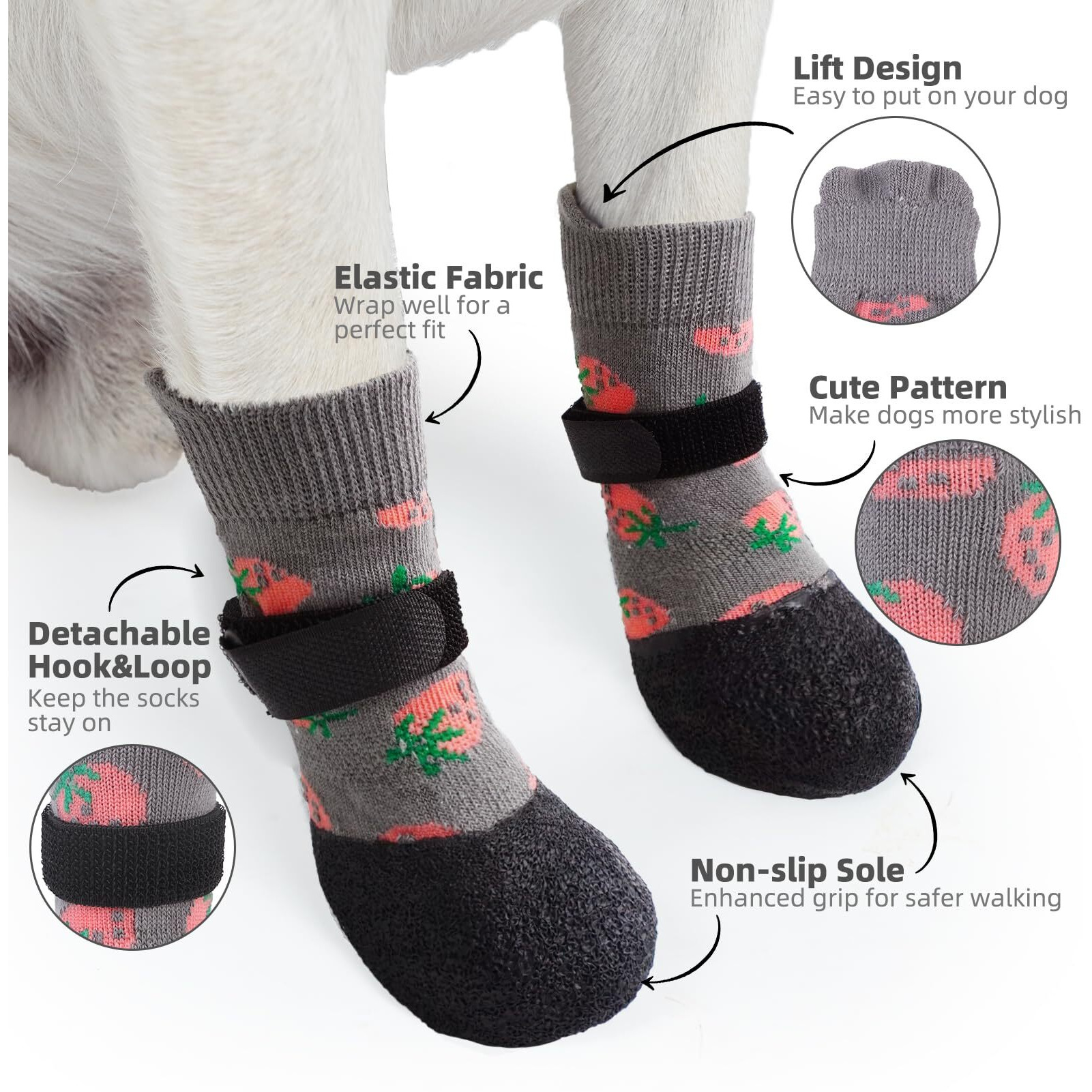 Pupteck Anti Slip Dogs Shoes For Hot/Cold Pavement  Senior Booties  Rubber Boots & Paw Protectors For Small Medium Large Size Dogs To Prevent Licking  Grippy Socks For Hardwood Floors  Strawberry  Xl