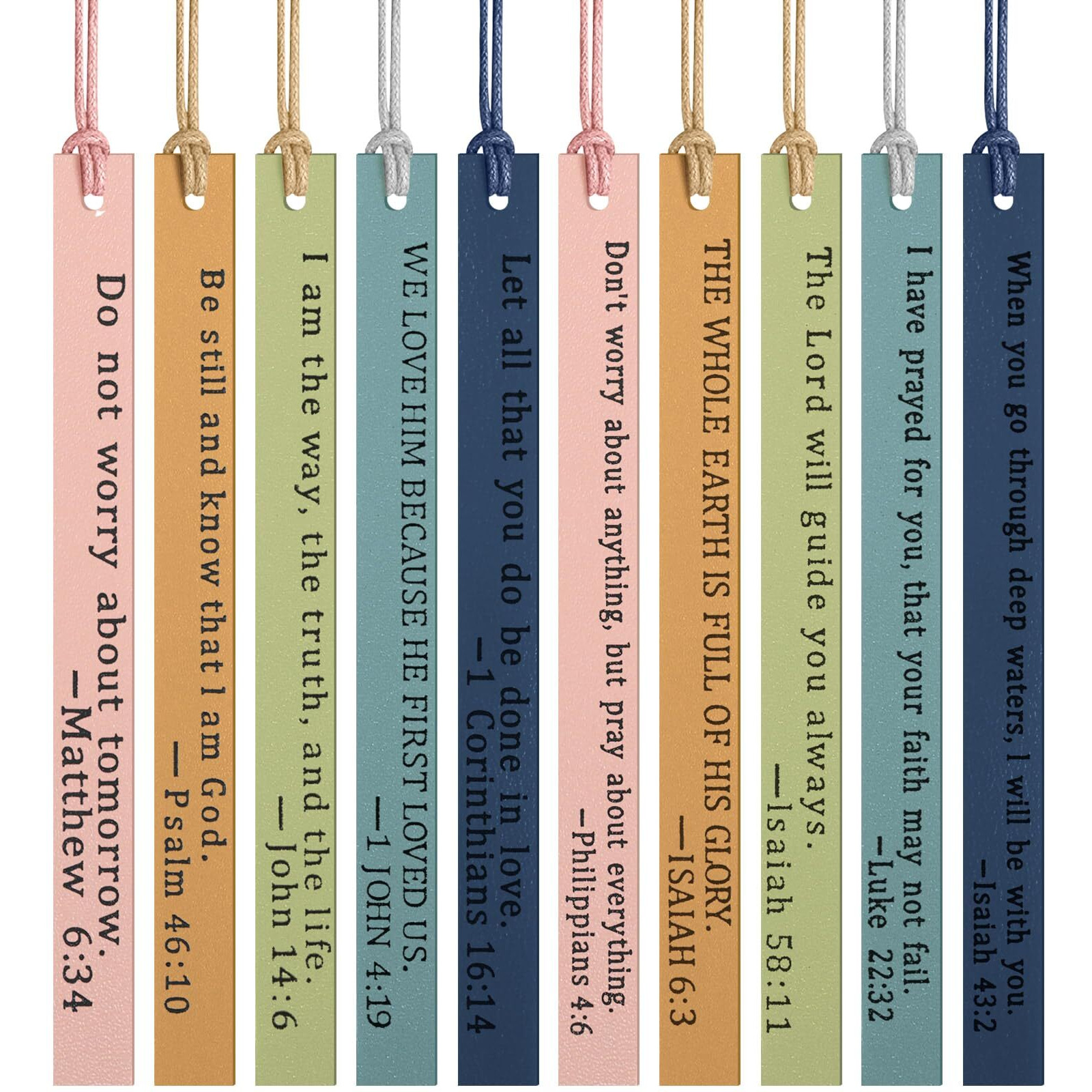 Laumoi 10 Pieces Christian Leather Bookmark For Women Men Leather Handmade Bible Bookmarks Religious Christian Gifts For Book Lovers Church Book Club Supplies(Elegant Fresh Color)