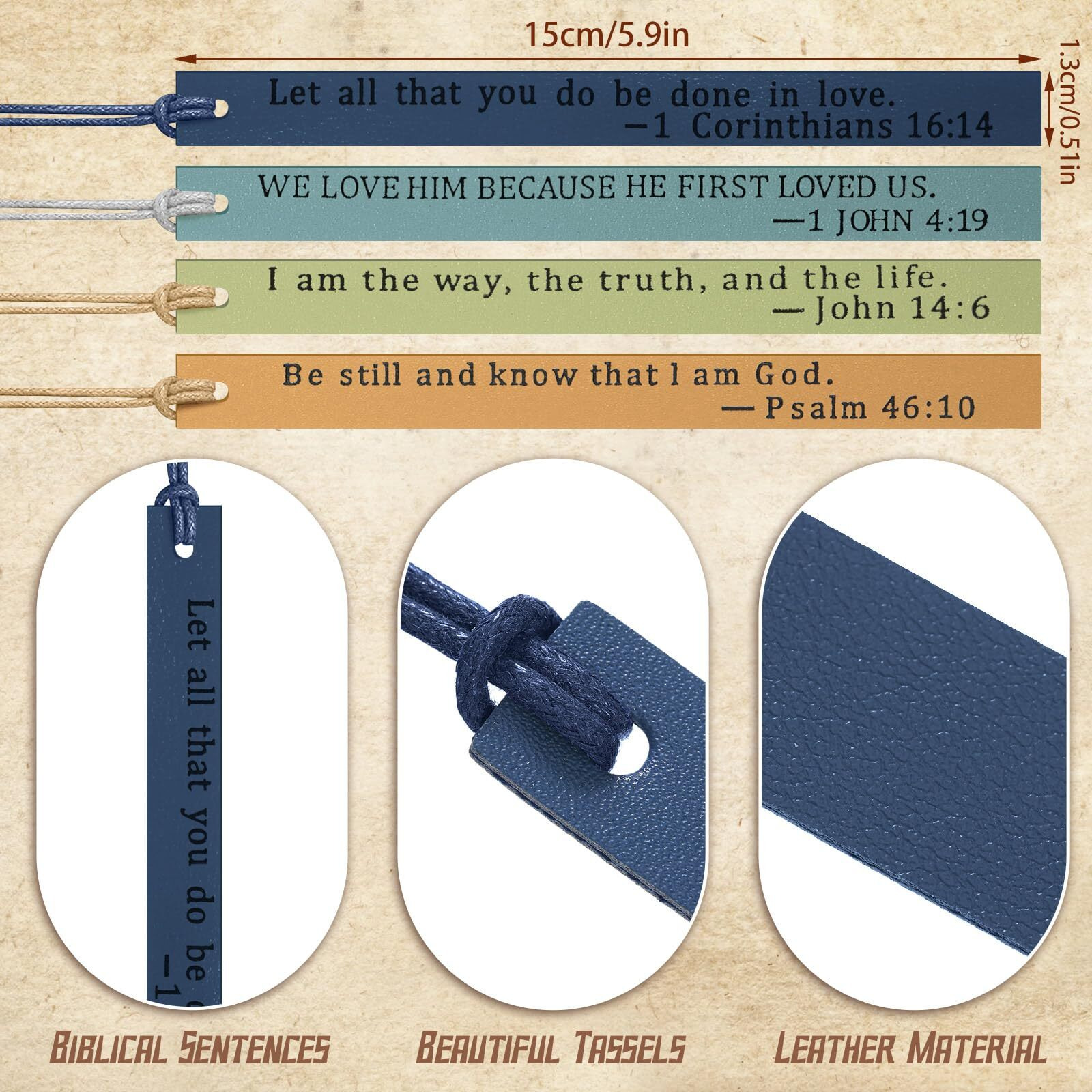 Laumoi 10 Pieces Christian Leather Bookmark For Women Men Leather Handmade Bible Bookmarks Religious Christian Gifts For Book Lovers Church Book Club Supplies(Elegant Fresh Color)