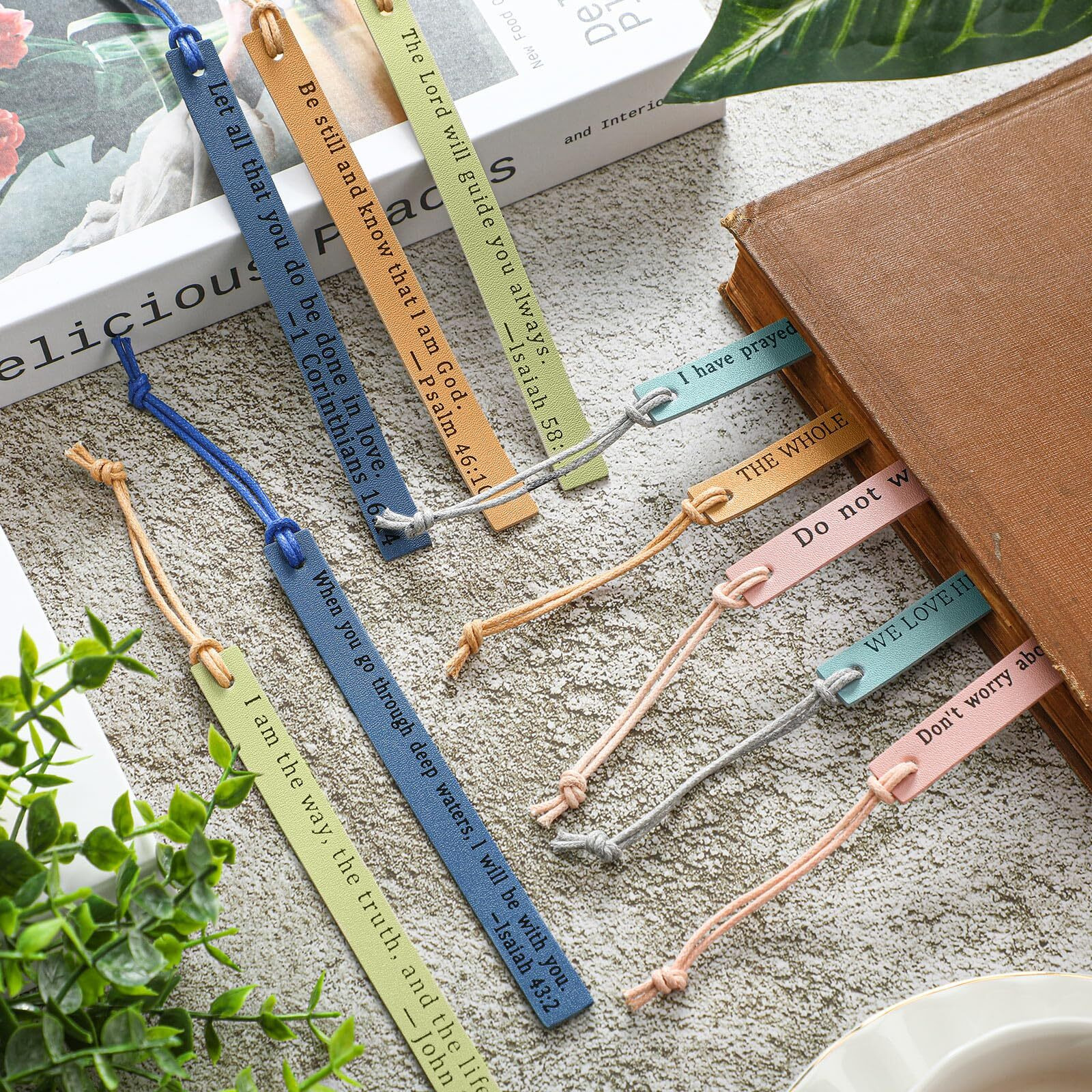 Laumoi 10 Pieces Christian Leather Bookmark For Women Men Leather Handmade Bible Bookmarks Religious Christian Gifts For Book Lovers Church Book Club Supplies(Elegant Fresh Color)